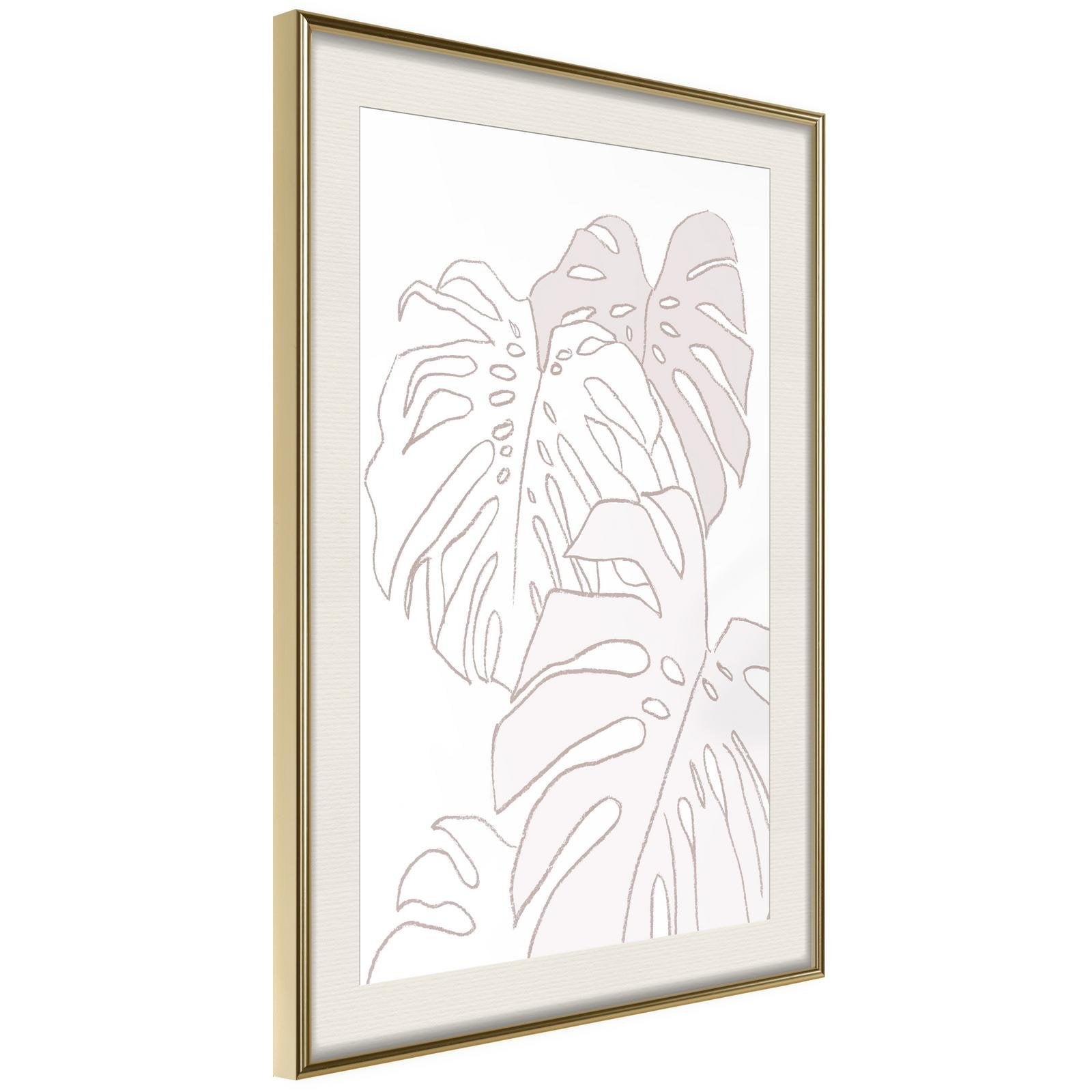 Inramad Poster / Tavla - Beige Leaves - 20x30 Svart ram