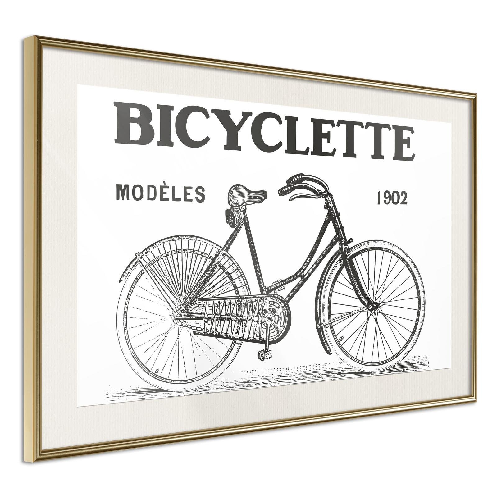 Läs mer om Inramad Poster / Tavla - Bicyclette - 45x30 Guldram med passepartout