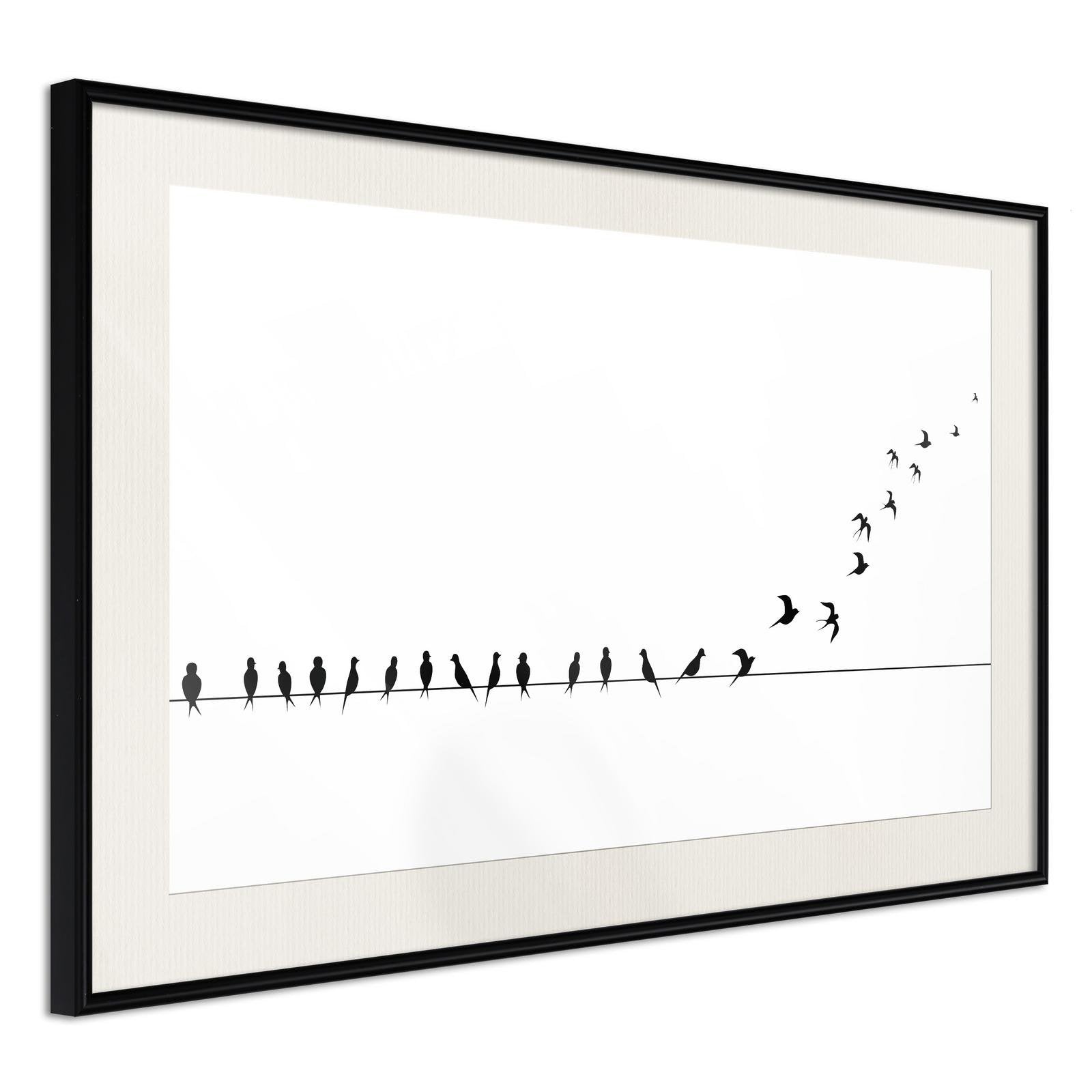 Inramad Poster / Tavla - Birds on a Wire - 45x30 Svart ram med passepartout