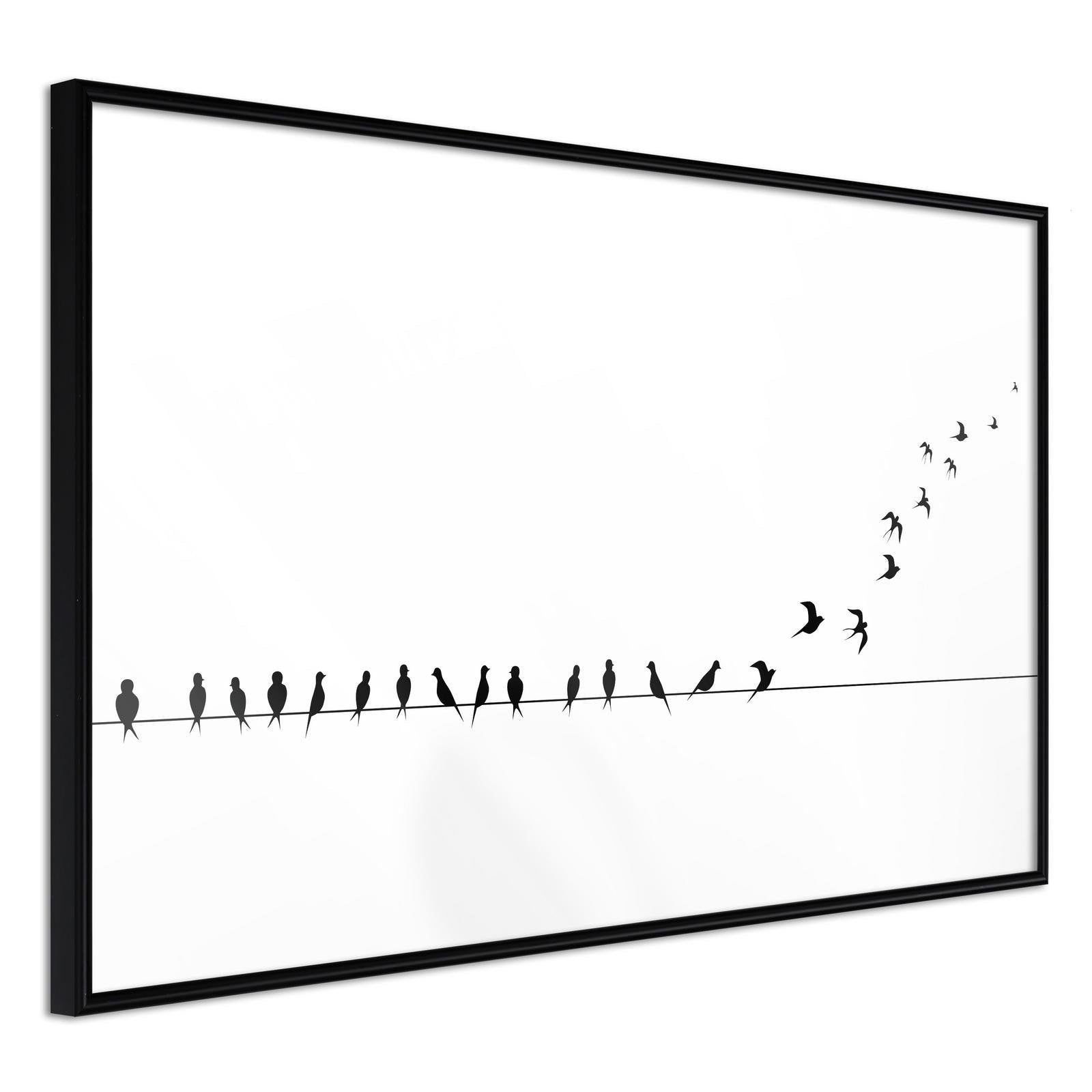 Inramad Poster / Tavla - Birds on a Wire - 60x40 Svart ram