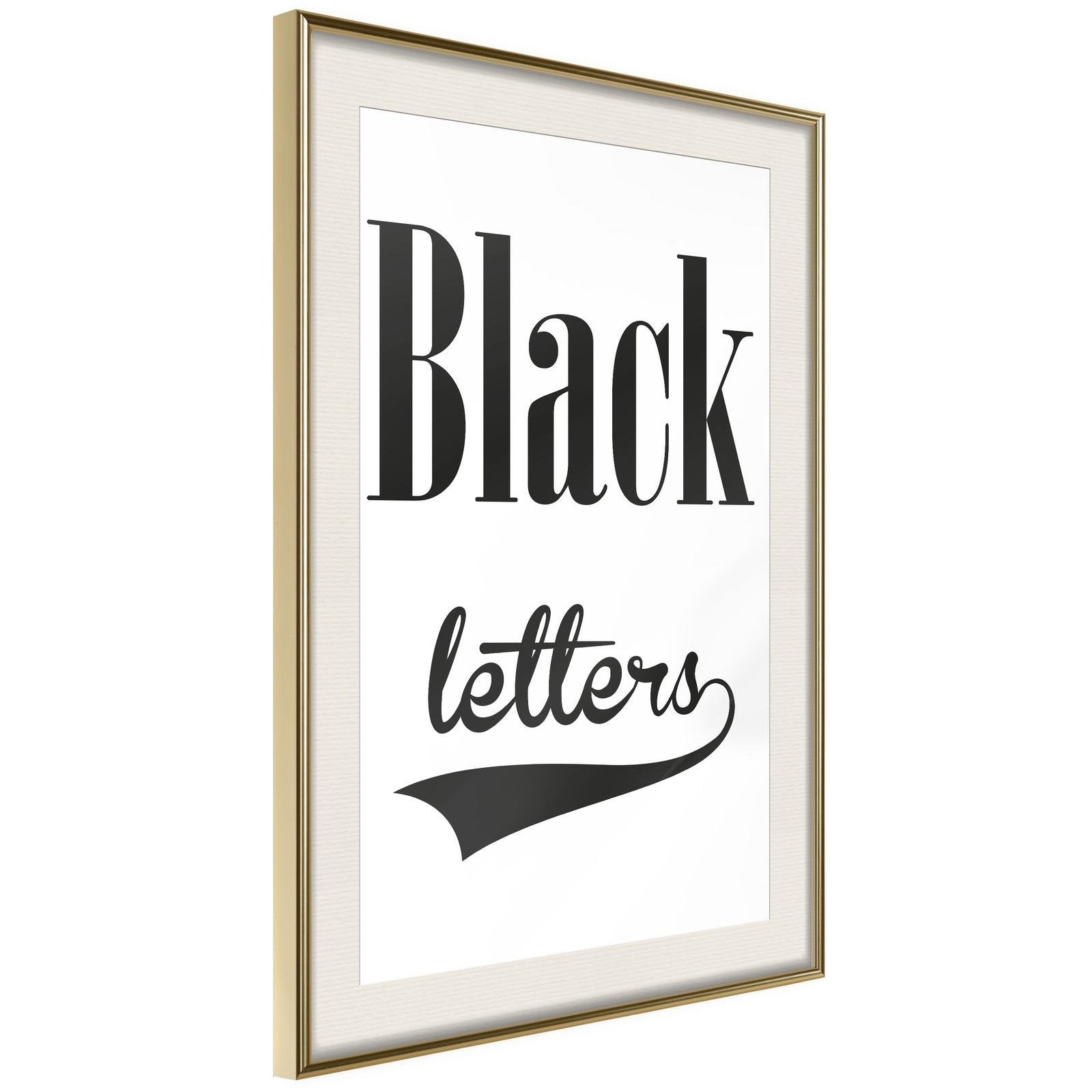 Läs mer om Inramad Poster / Tavla - Black Lettering - 20x30 Guldram med passepartout