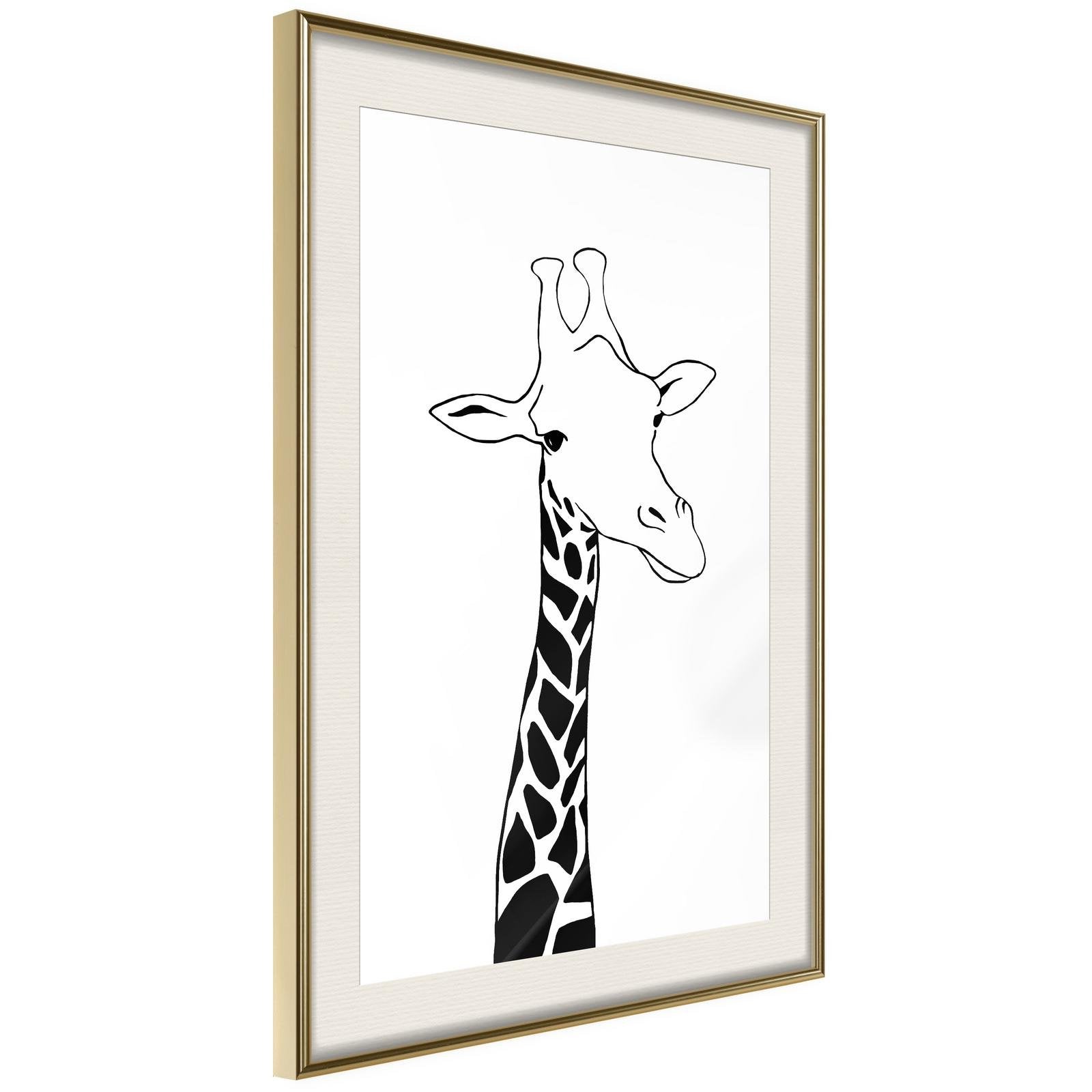 Inramad Poster / Tavla - Black and White Giraffe - 40x60 Guldram med passepartout