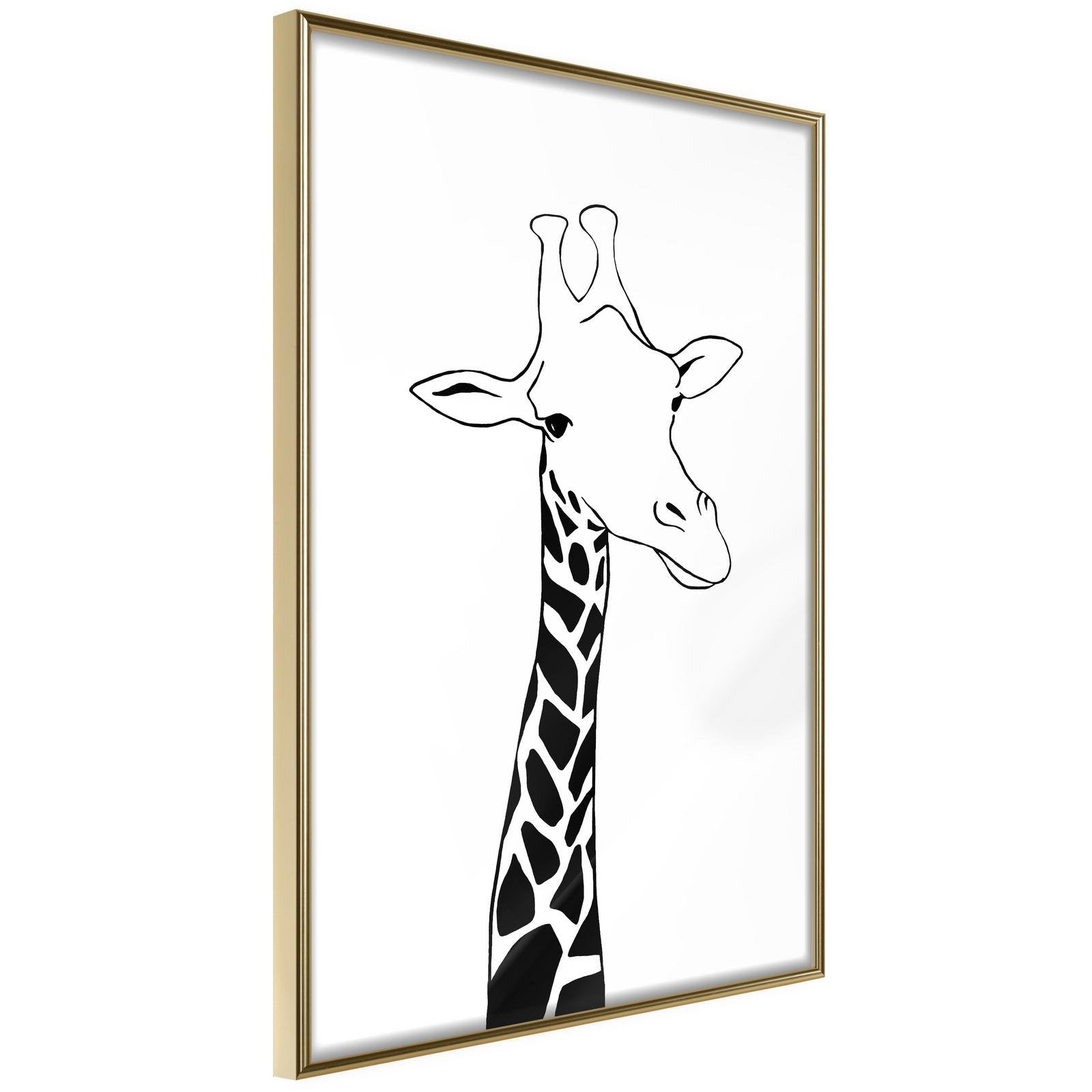 Inramad Poster / Tavla - Black and White Giraffe - 40x60 Guldram
