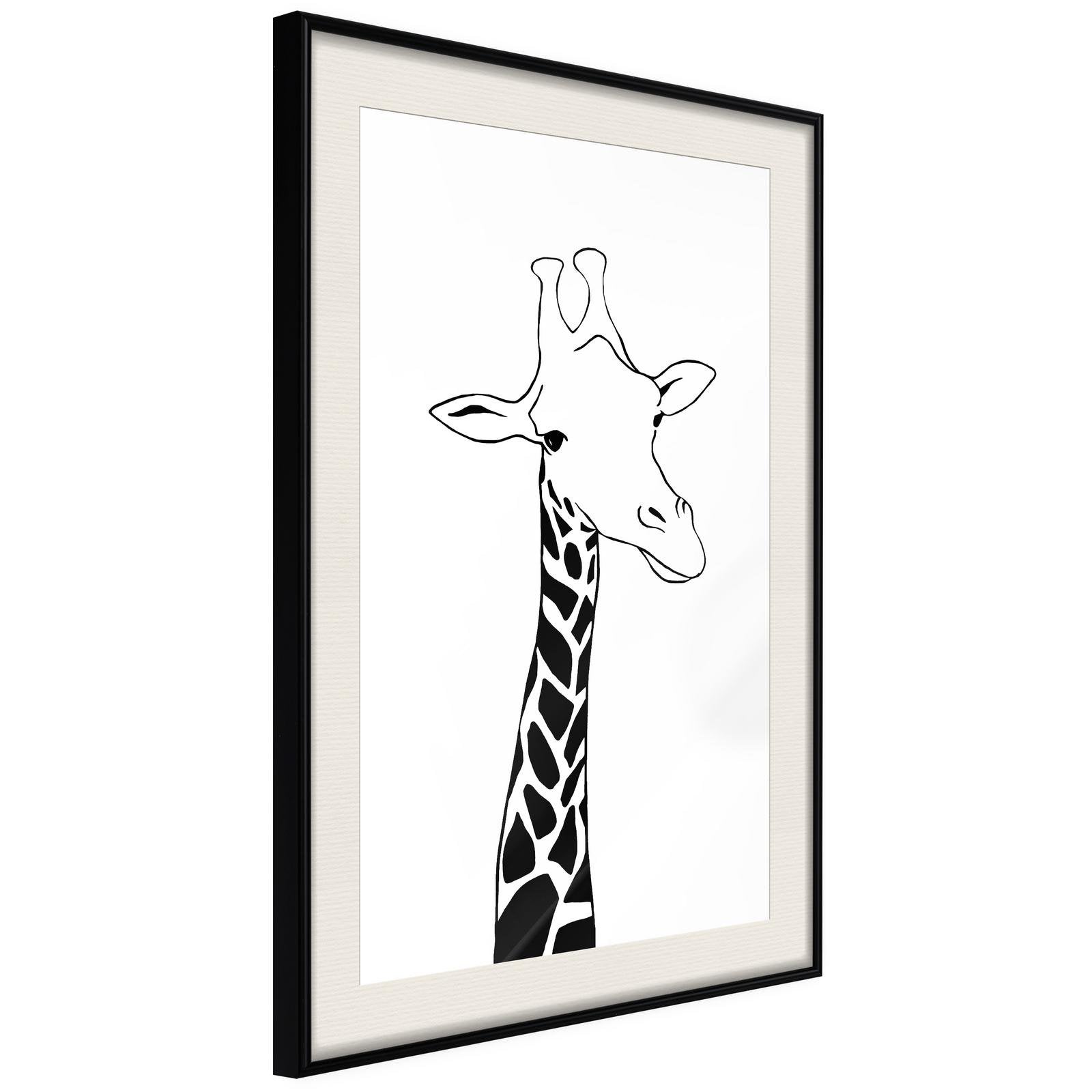 Inramad Poster / Tavla - Black and White Giraffe - 20x30 Svart ram med passepartout