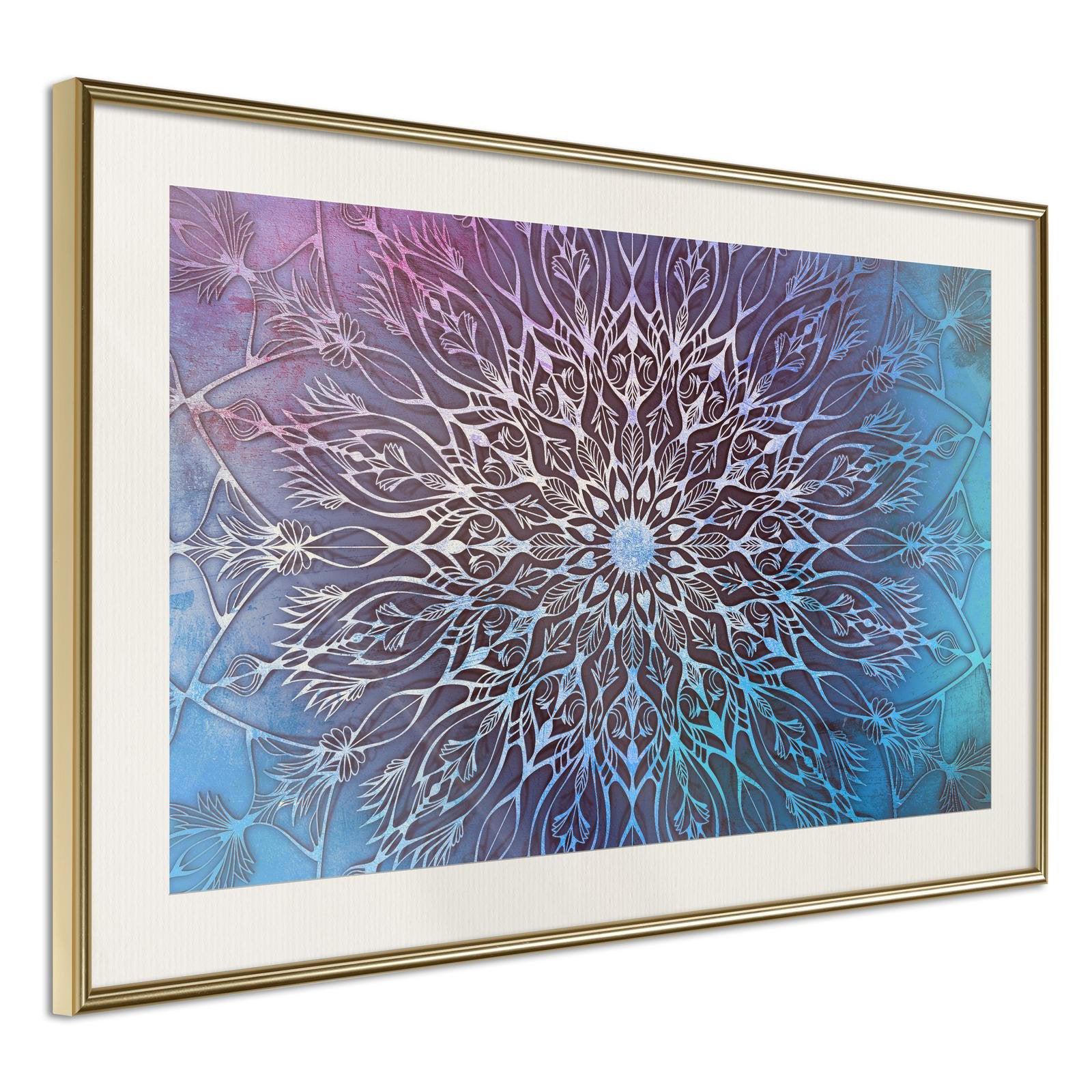 Inramad Poster / Tavla - Blue and Pink Mandala - 30x20 Svart ram