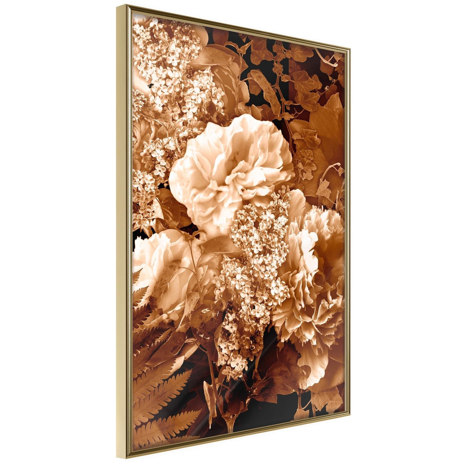 Läs mer om Inramad Poster / Tavla - Bouquet in Sepia - 40x60 Guldram