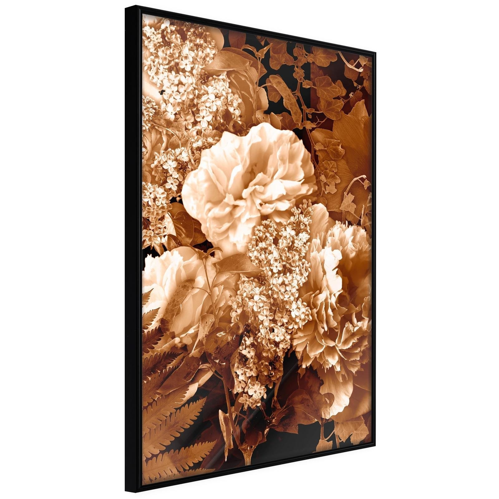 Läs mer om Inramad Poster / Tavla - Bouquet in Sepia - 20x30 Svart ram
