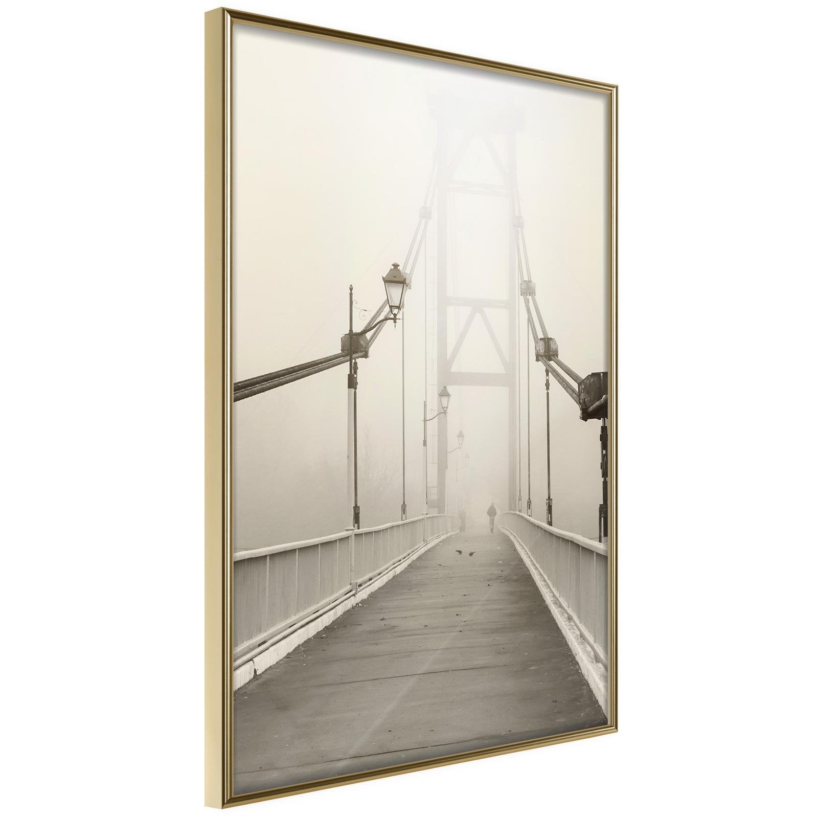 Inramad Poster / Tavla - Bridge Disappearing into Fog - 40x60 Guldram