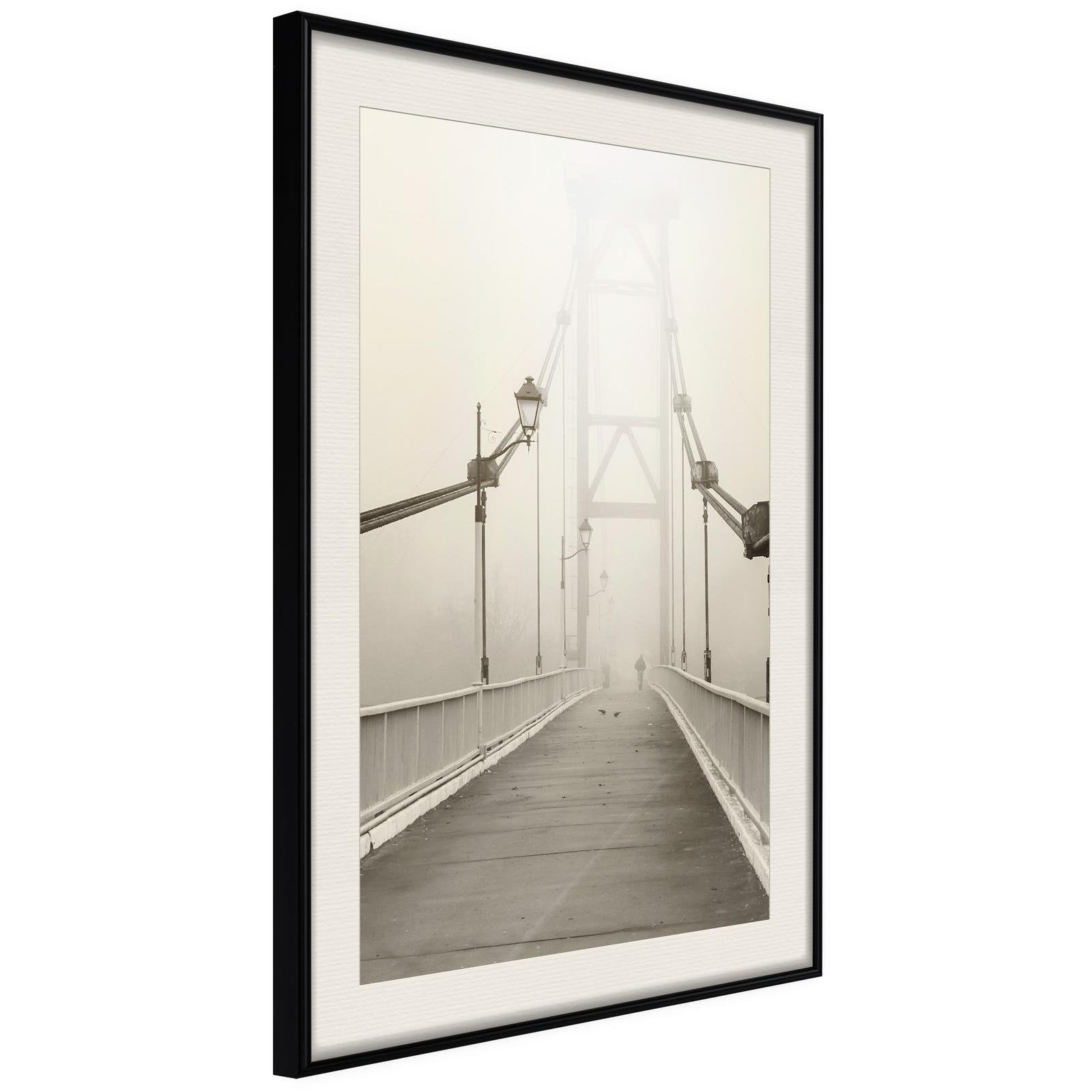 Inramad Poster / Tavla - Bridge Disappearing into Fog - 30x45 Svart ram med passepartout