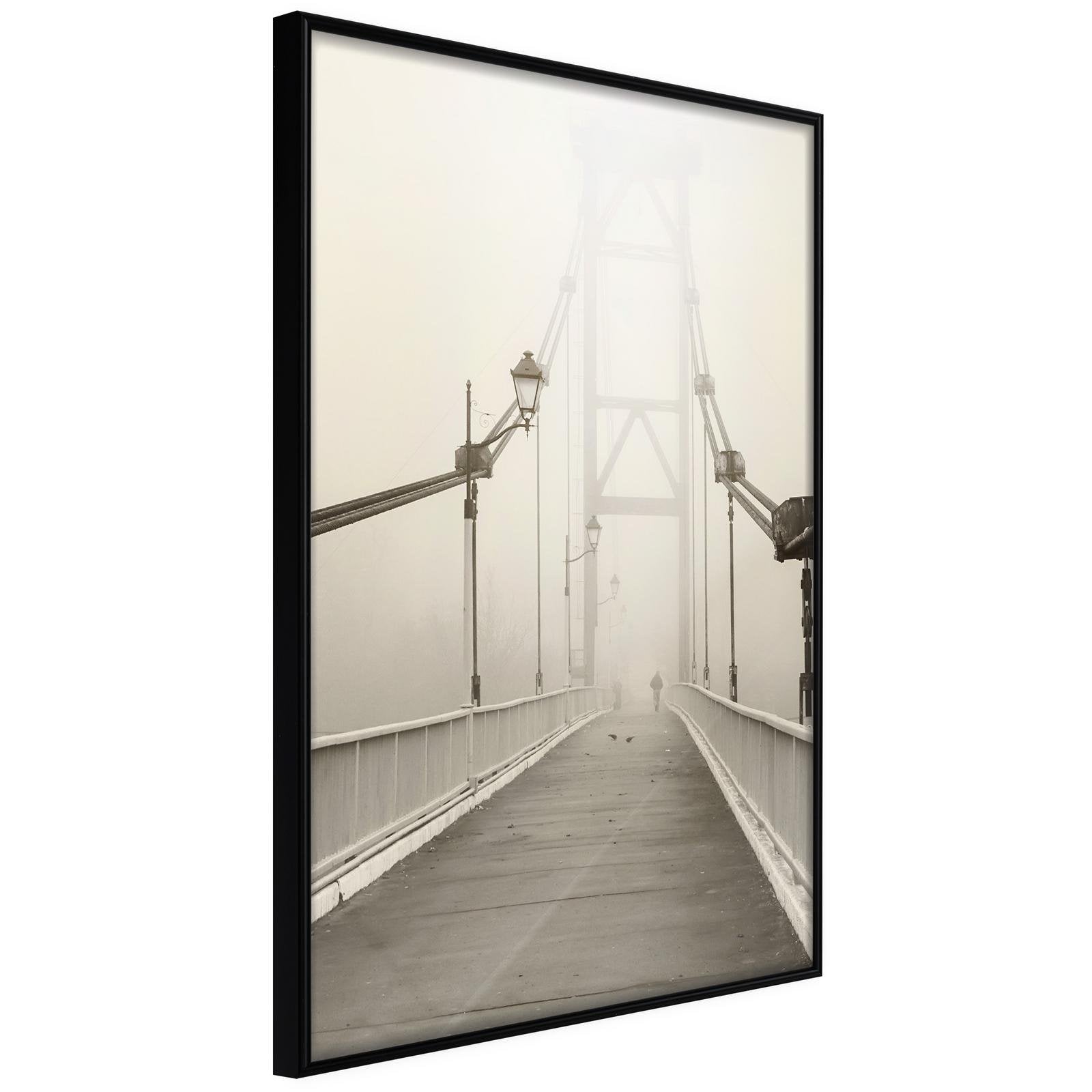 Inramad Poster / Tavla - Bridge Disappearing into Fog - 30x45 Svart ram