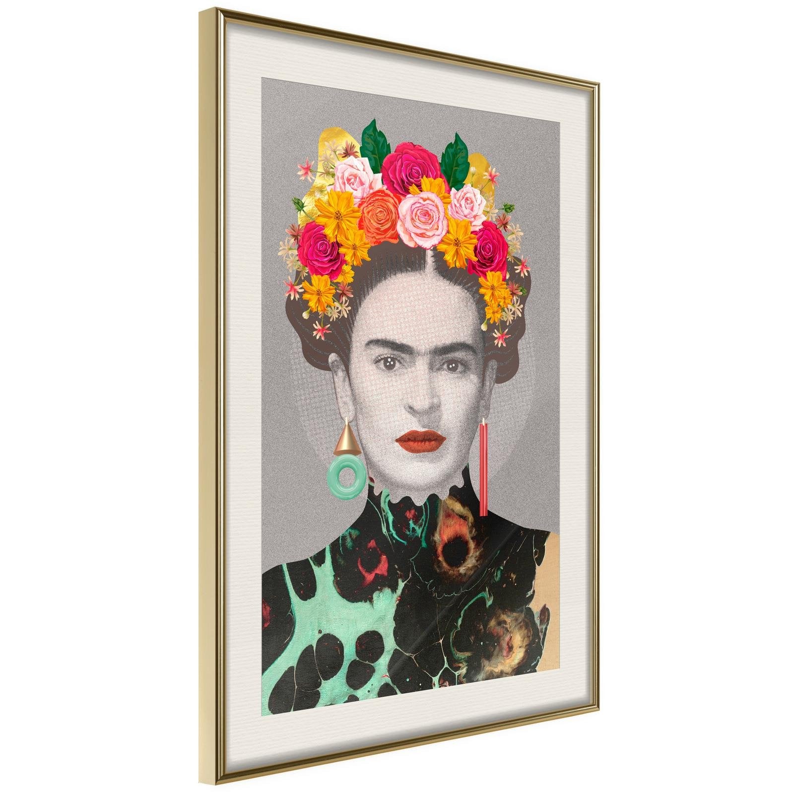 Läs mer om Inramad Poster / Tavla - Charismatic Frida - 20x30 Guldram med passepartout