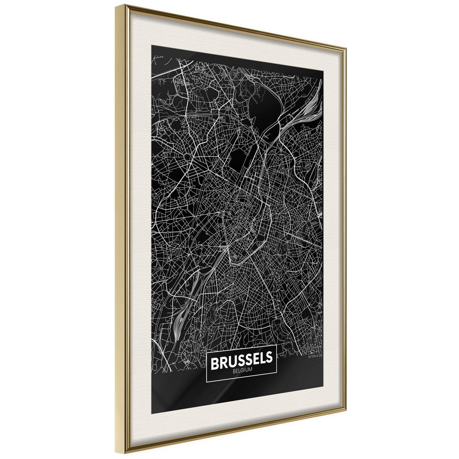 Inramad Poster / Tavla - City Map: Brussels