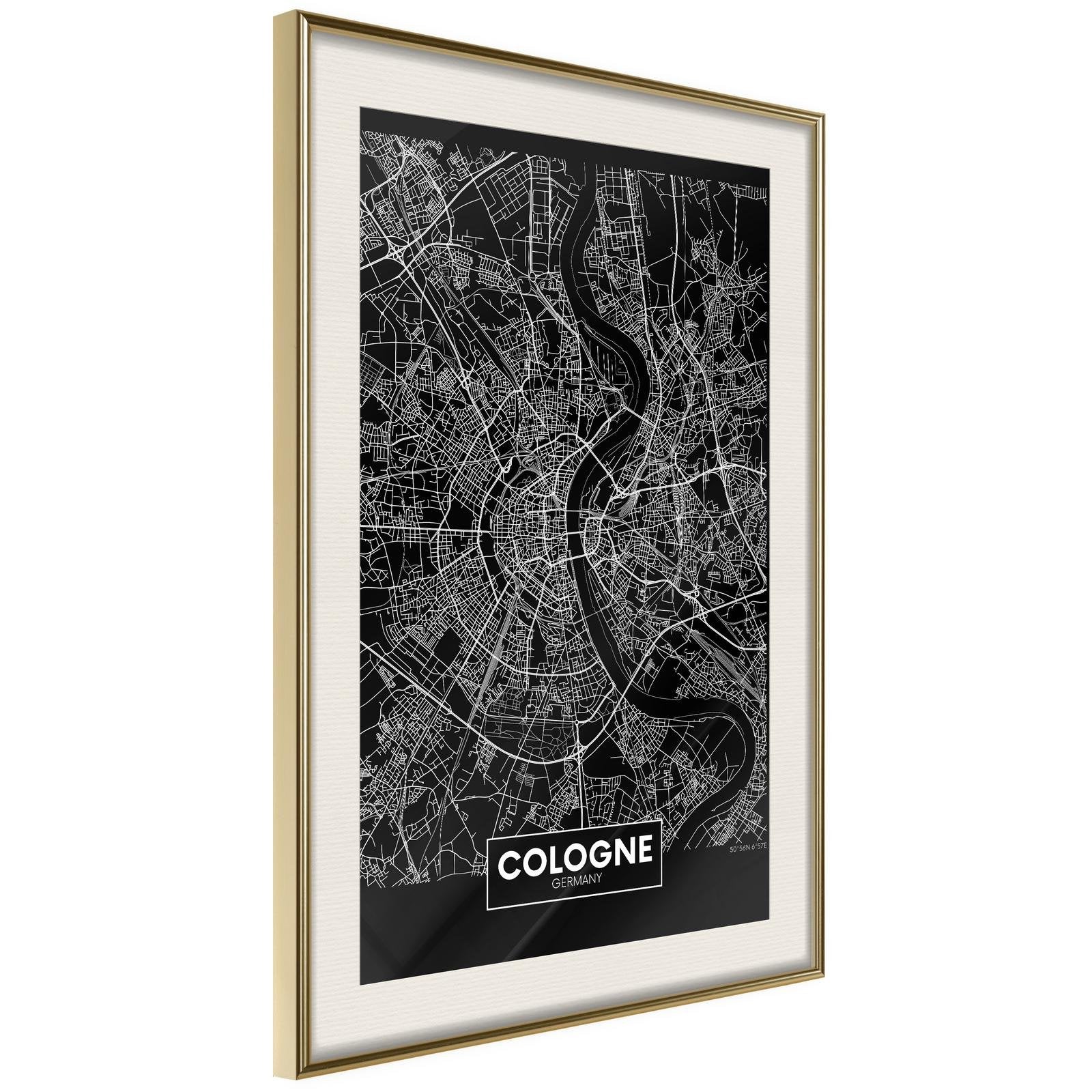 Inramad Poster / Tavla - City Map: Cologne