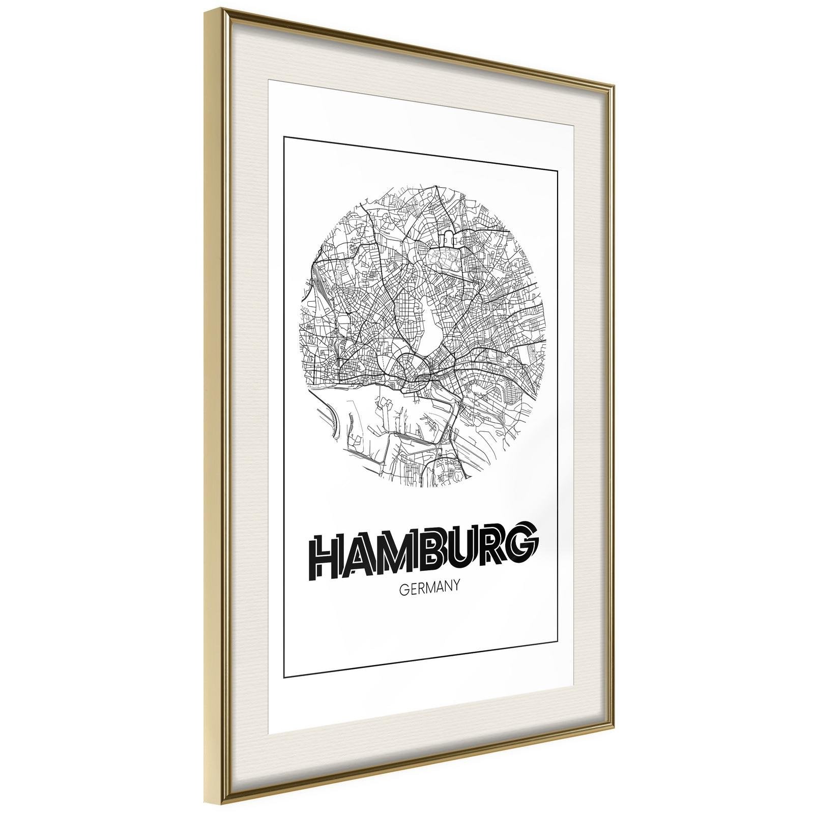 Läs mer om Inramad Poster / Tavla - City Map: Hamburg