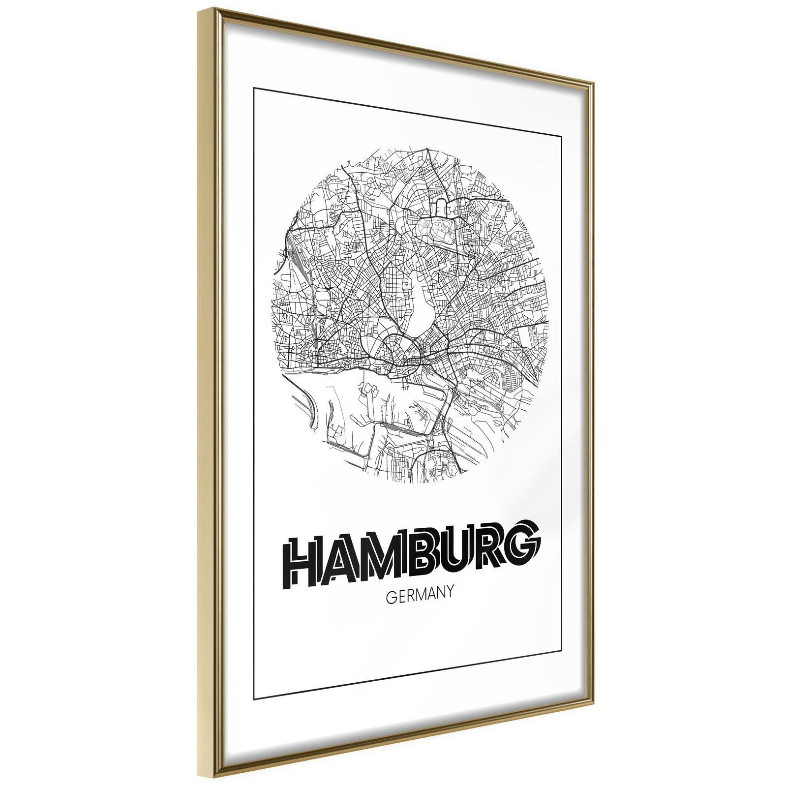 Inramad Poster / Tavla - City Map: Hamburg