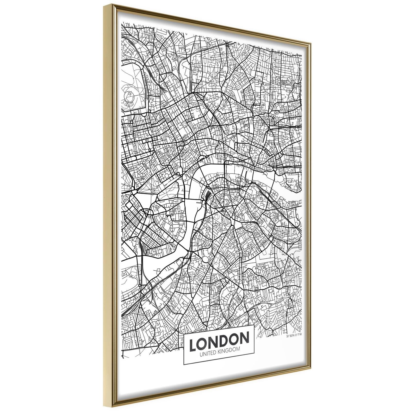 Läs mer om Inramad Poster / Tavla - City Map: London - 40x60 Guldram