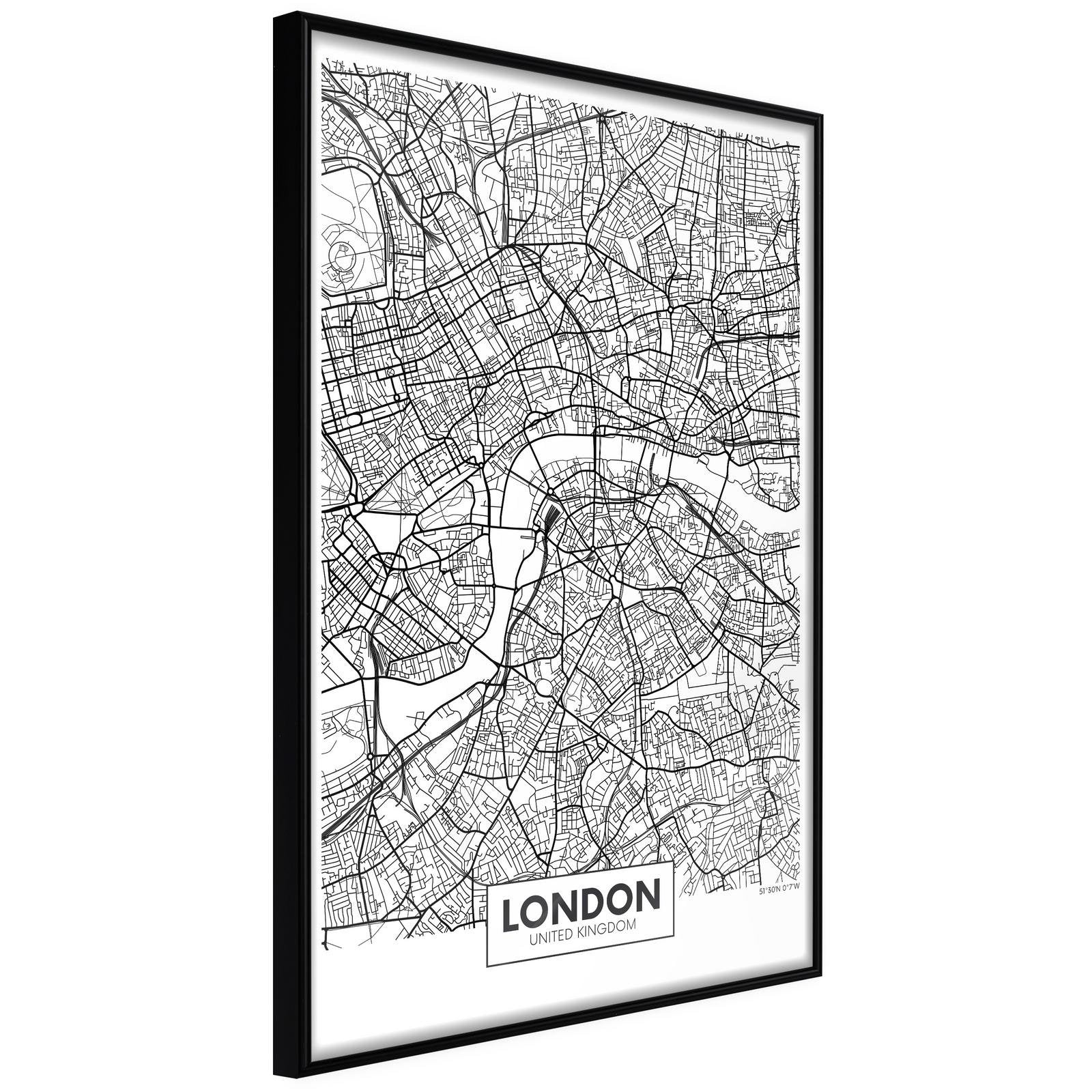 Läs mer om Inramad Poster / Tavla - City Map: London - 30x45 Svart ram