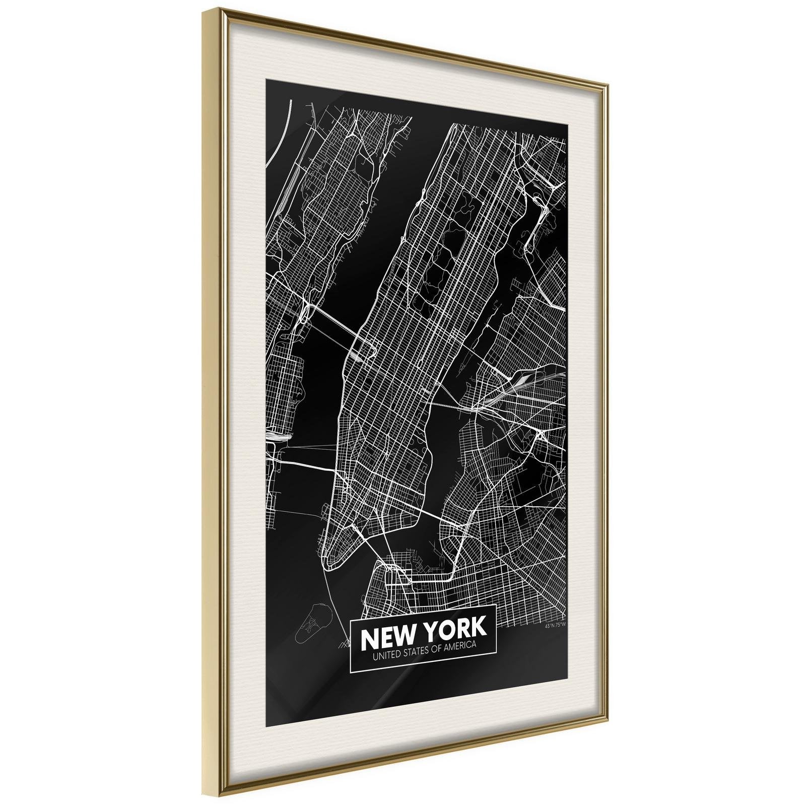 Läs mer om Inramad Poster / Tavla - City Map: New York