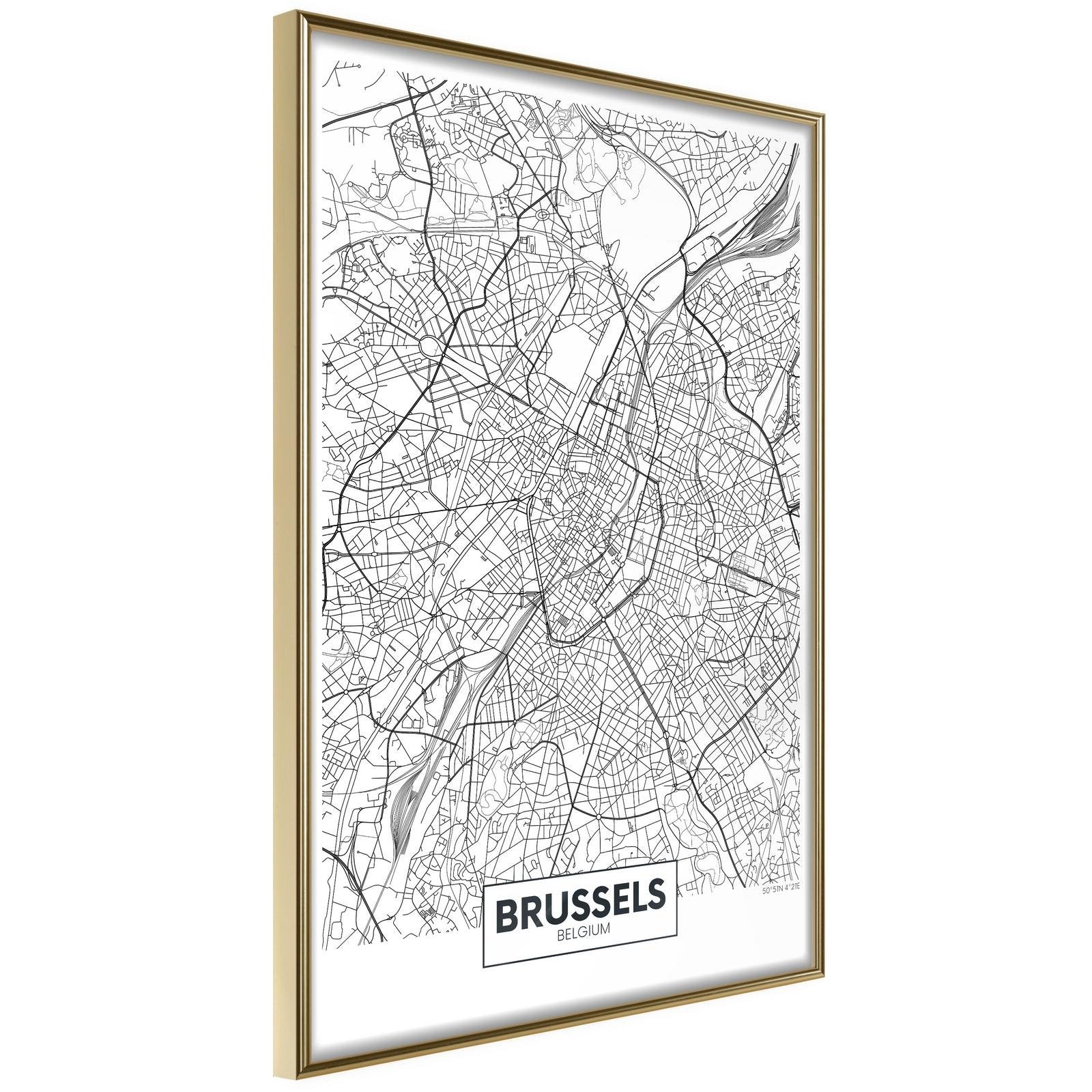 Inramad Poster / Tavla - City map: Brussels - 40x60 Guldram