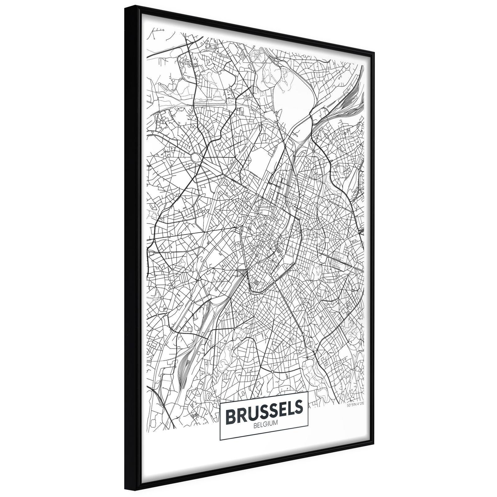 Läs mer om Inramad Poster / Tavla - City map: Brussels - 20x30 Svart ram