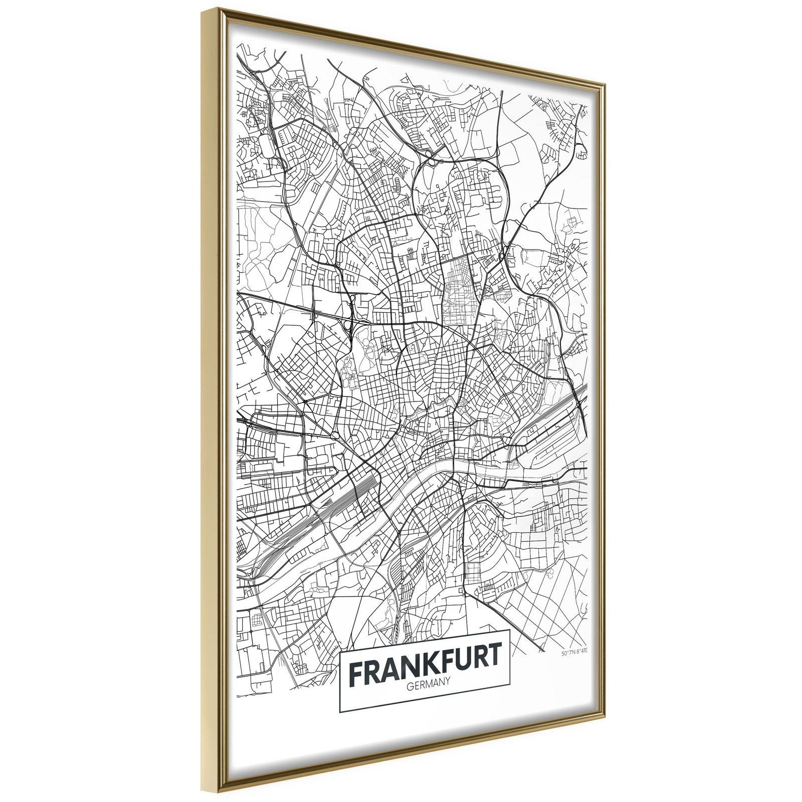 Läs mer om Inramad Poster / Tavla - City map: Frankfurt - 40x60 Guldram