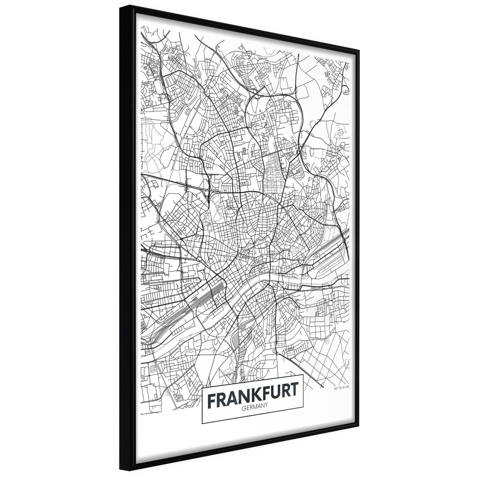 Läs mer om Inramad Poster / Tavla - City map: Frankfurt - 30x45 Svart ram