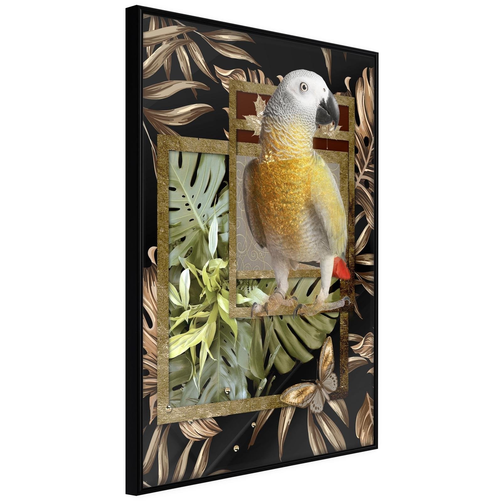 Inramad Poster / Tavla - Composition with Gold Parrot - 40x60 Svart ram