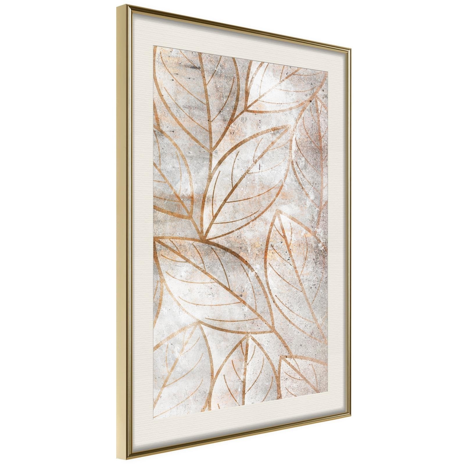 Läs mer om Inramad Poster / Tavla - Copper Leaves - 30x45 Guldram med passepartout