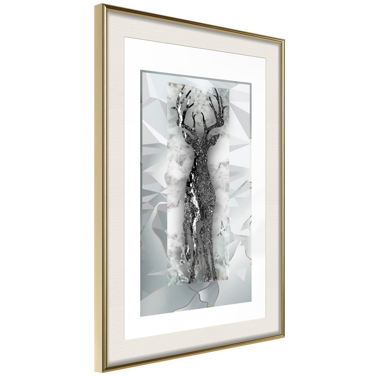 Inramad Poster / Tavla - Crystal Deer - 40x60 Guldram med passepartout