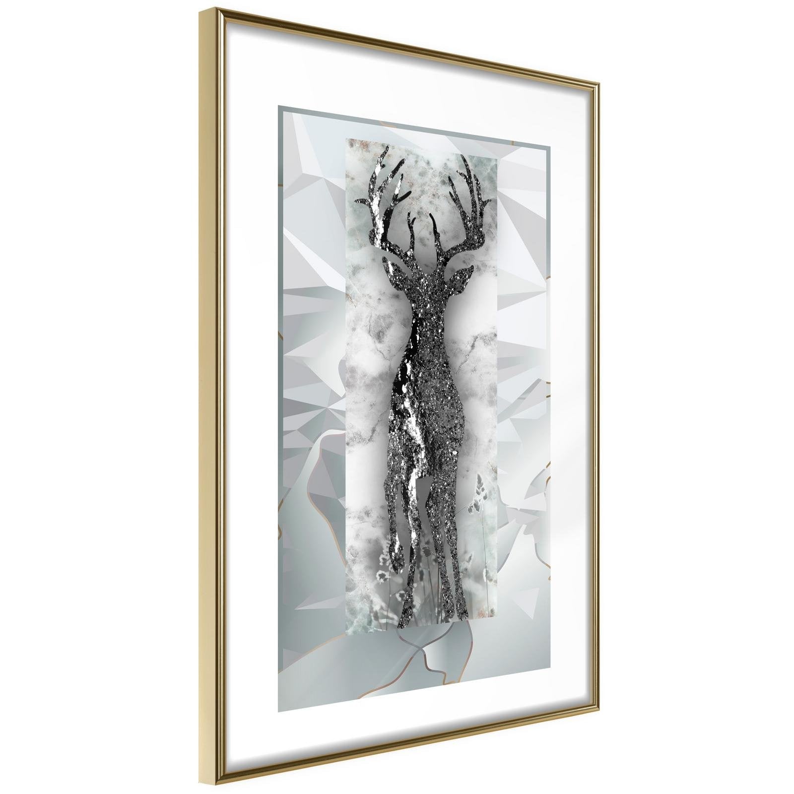 Inramad Poster / Tavla - Crystal Deer - 20x30 Guldram
