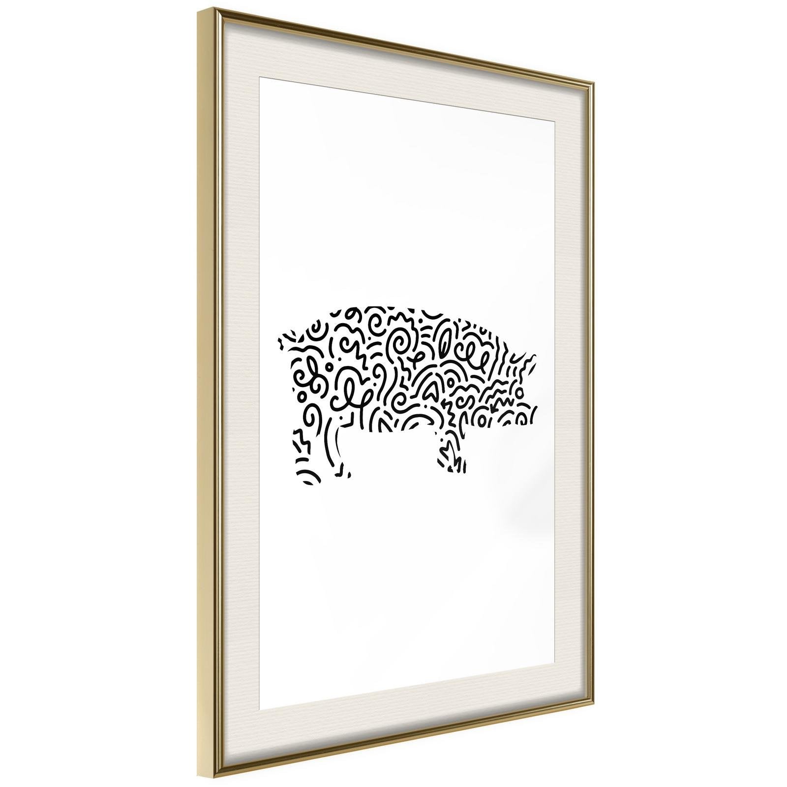 Inramad Poster / Tavla - Curly Pig - 40x60 Guldram med passepartout