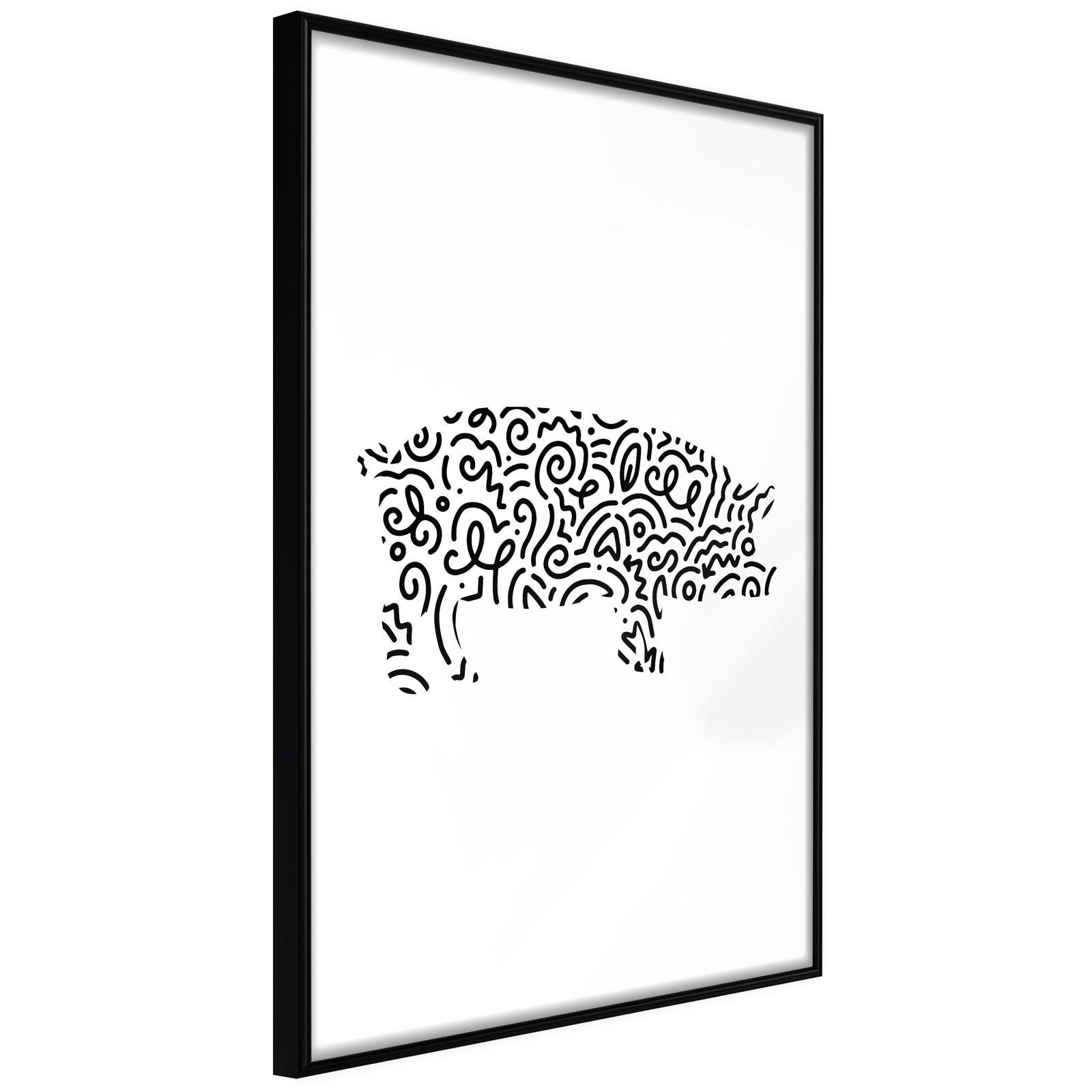 Inramad Poster / Tavla - Curly Pig - 40x60 Svart ram