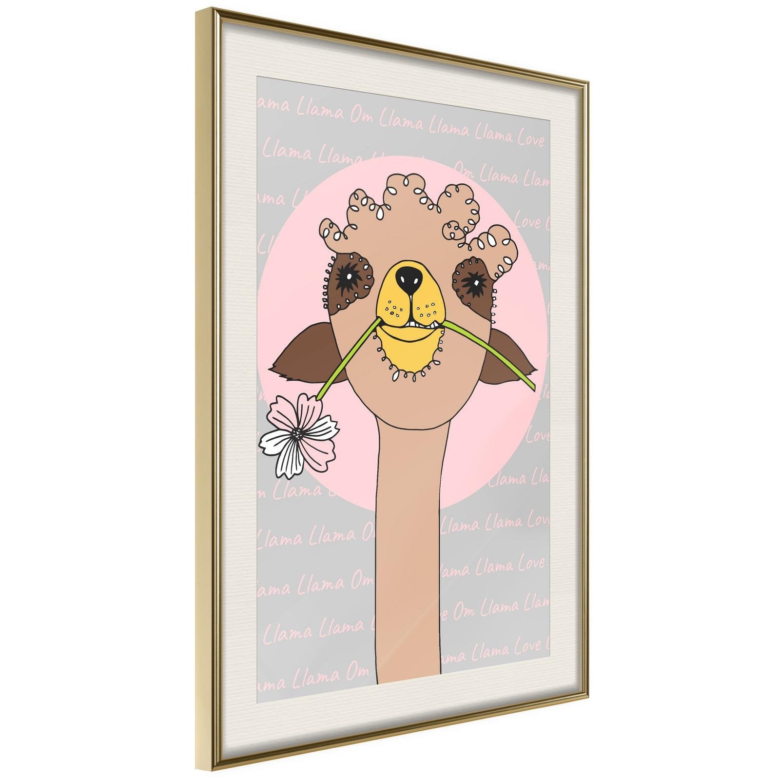 Läs mer om Inramad Poster / Tavla - Cute Llama - 40x60 Guldram med passepartout