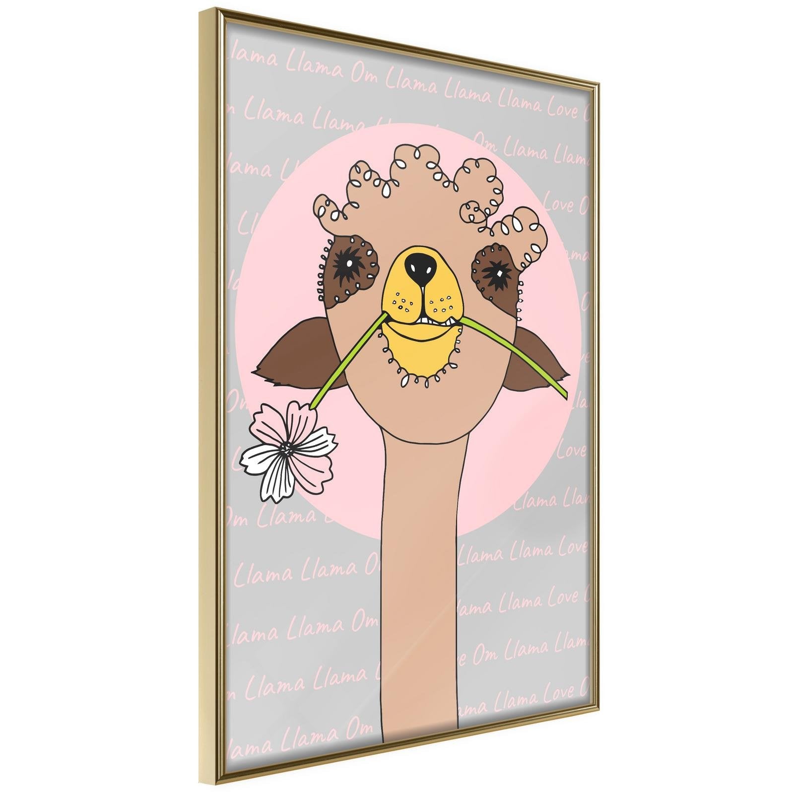 Läs mer om Inramad Poster / Tavla - Cute Llama - 30x45 Guldram