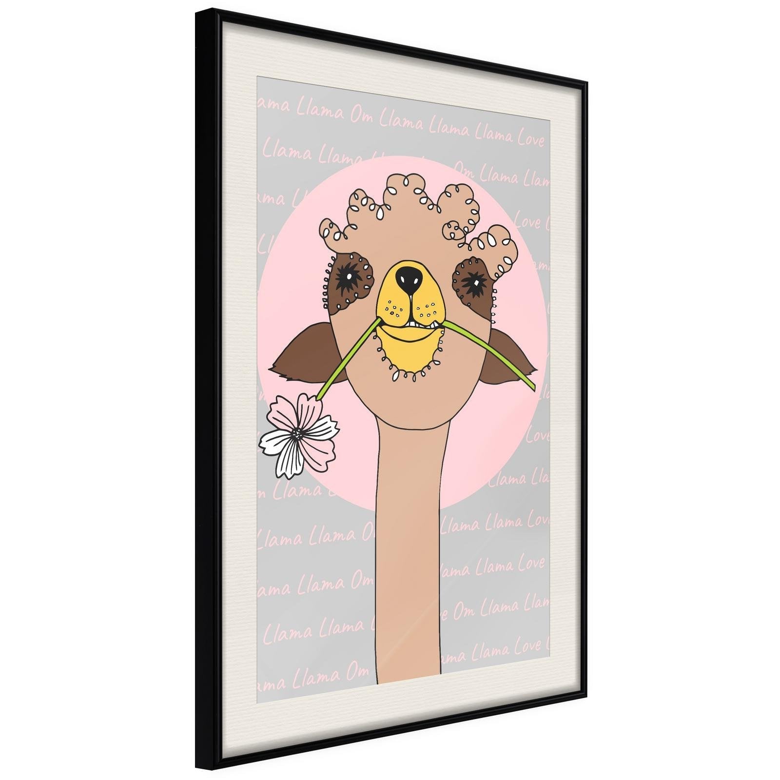Läs mer om Inramad Poster / Tavla - Cute Llama - 20x30 Svart ram med passepartout