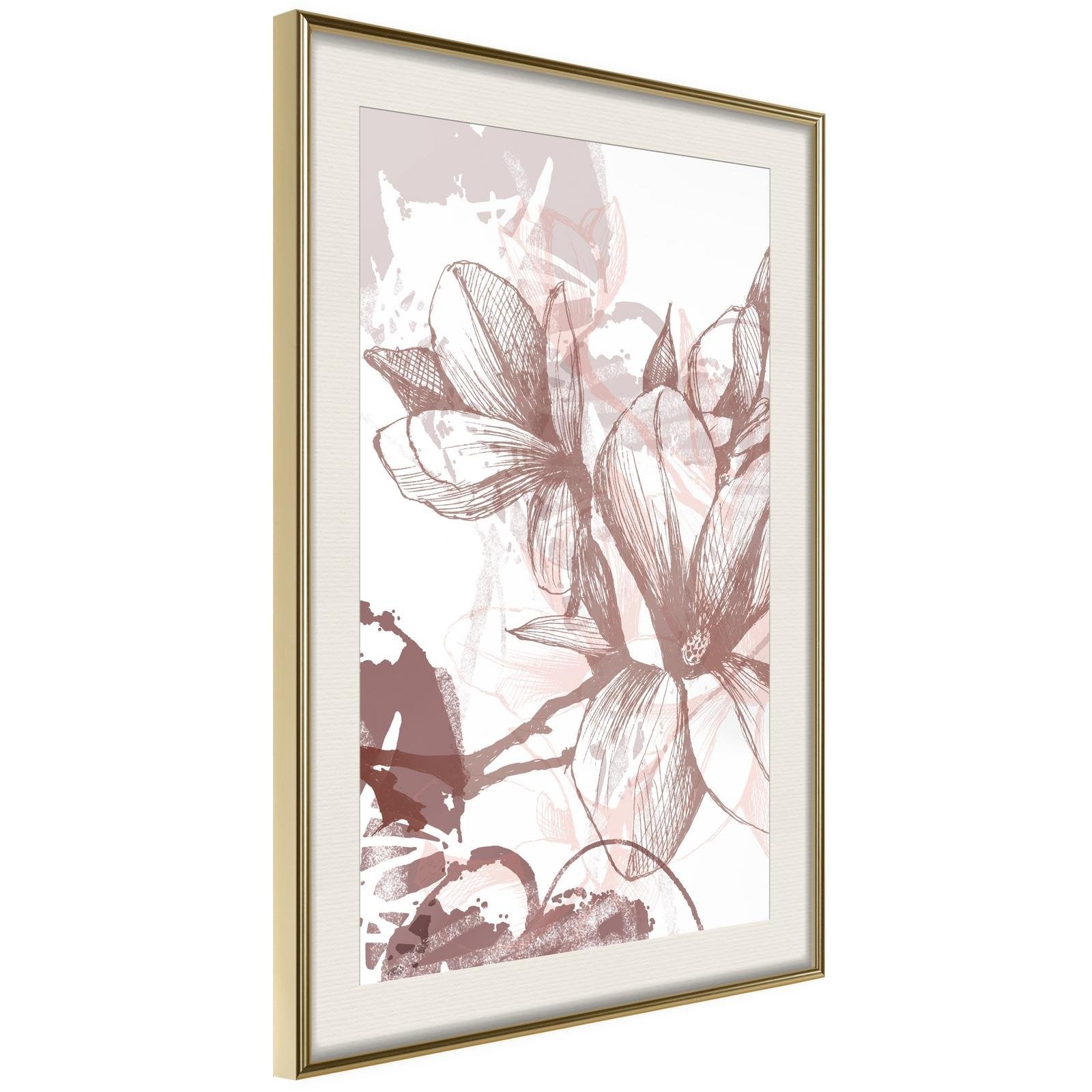 Läs mer om Inramad Poster / Tavla - Drawn Flower - 20x30 Guldram med passepartout