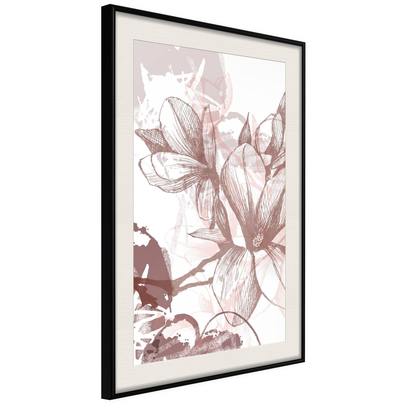 Läs mer om Inramad Poster / Tavla - Drawn Flower - 20x30 Svart ram med passepartout