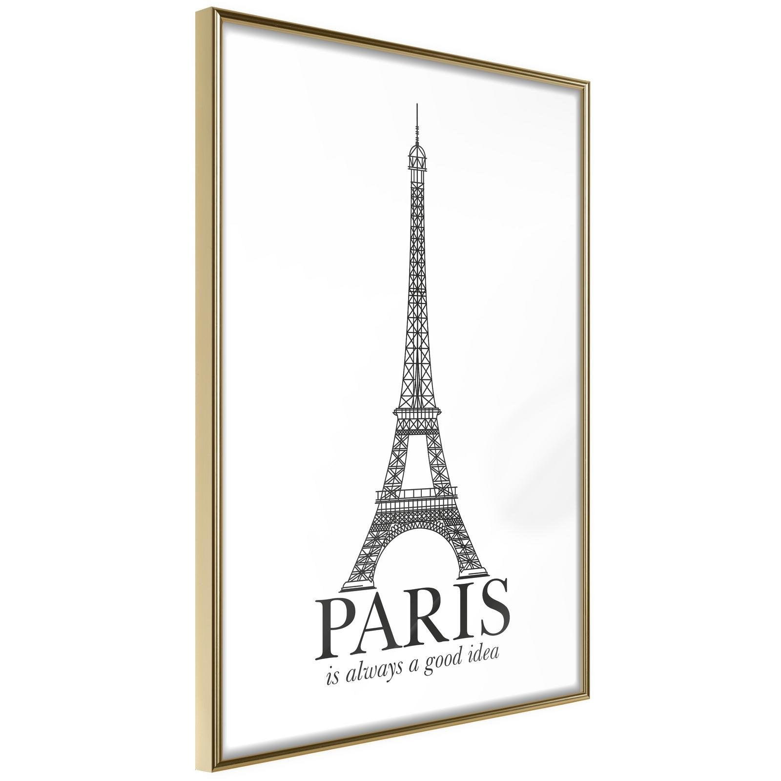 Inramad Poster / Tavla - Eiffel Tower - 40x60 Guldram