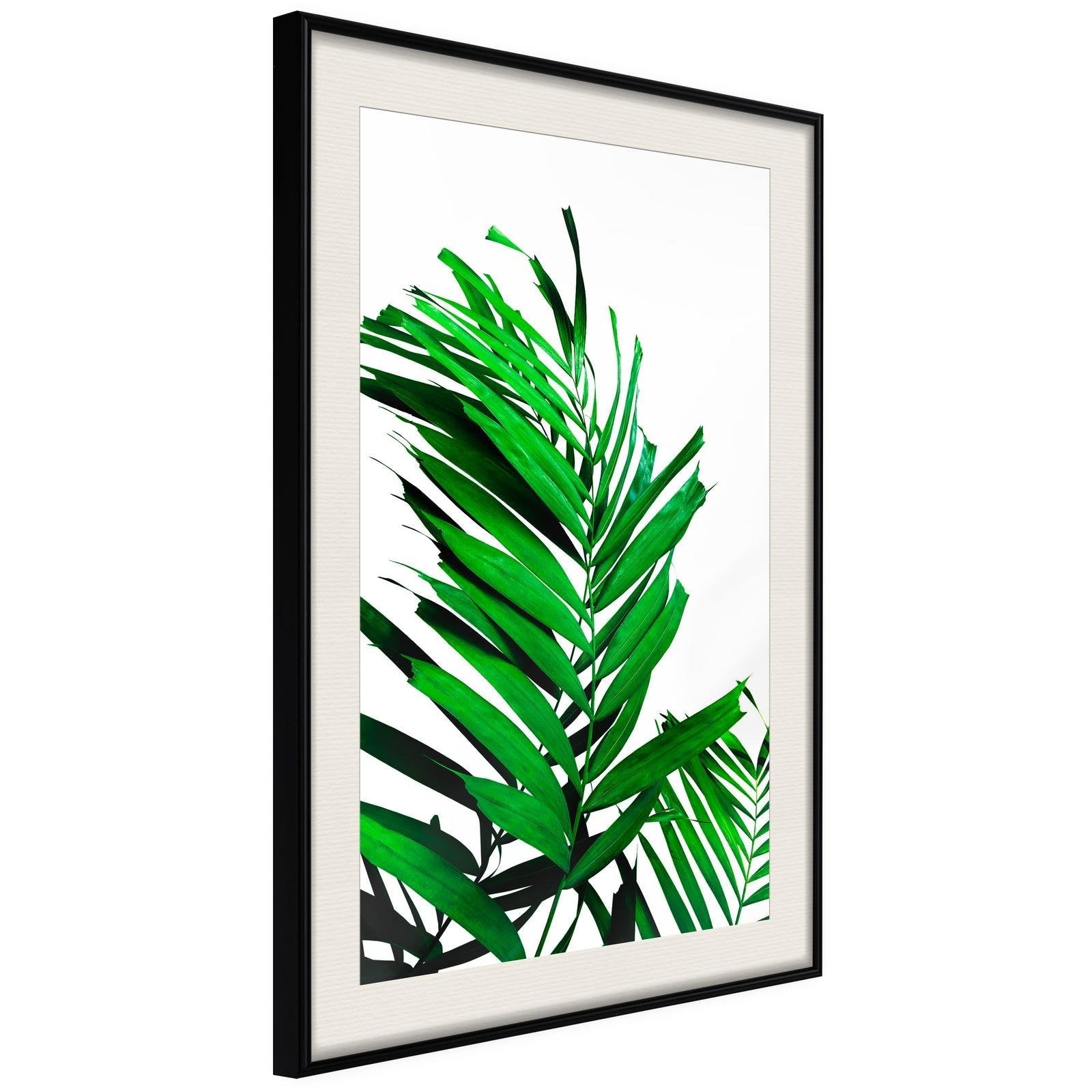 Läs mer om Inramad Poster / Tavla - Emerald Palm - 20x30 Svart ram med passepartout