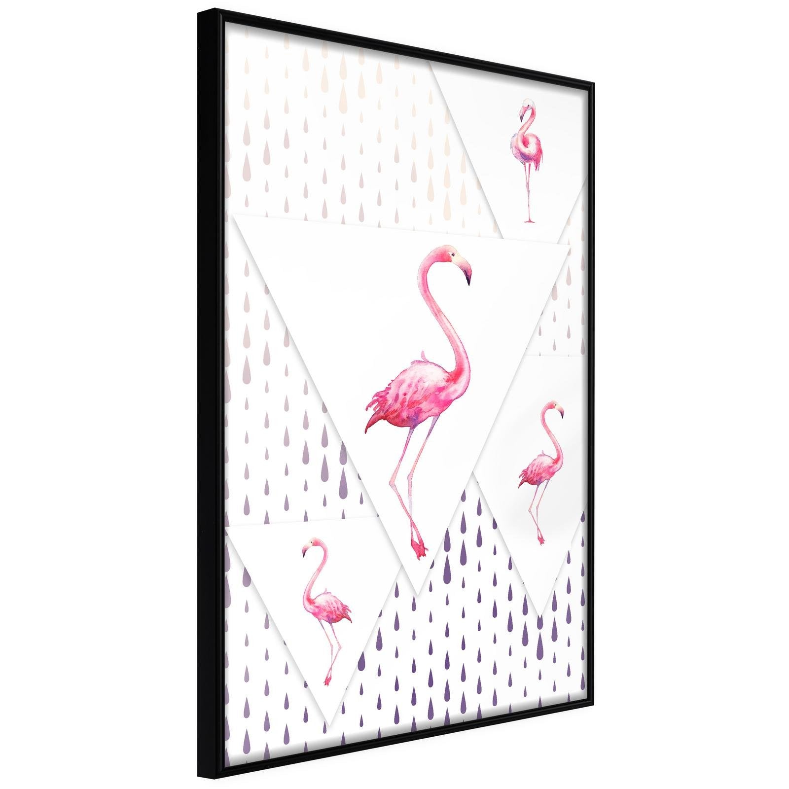 Inramad Poster / Tavla - Flamingos and Triangles - 30x45 Svart ram