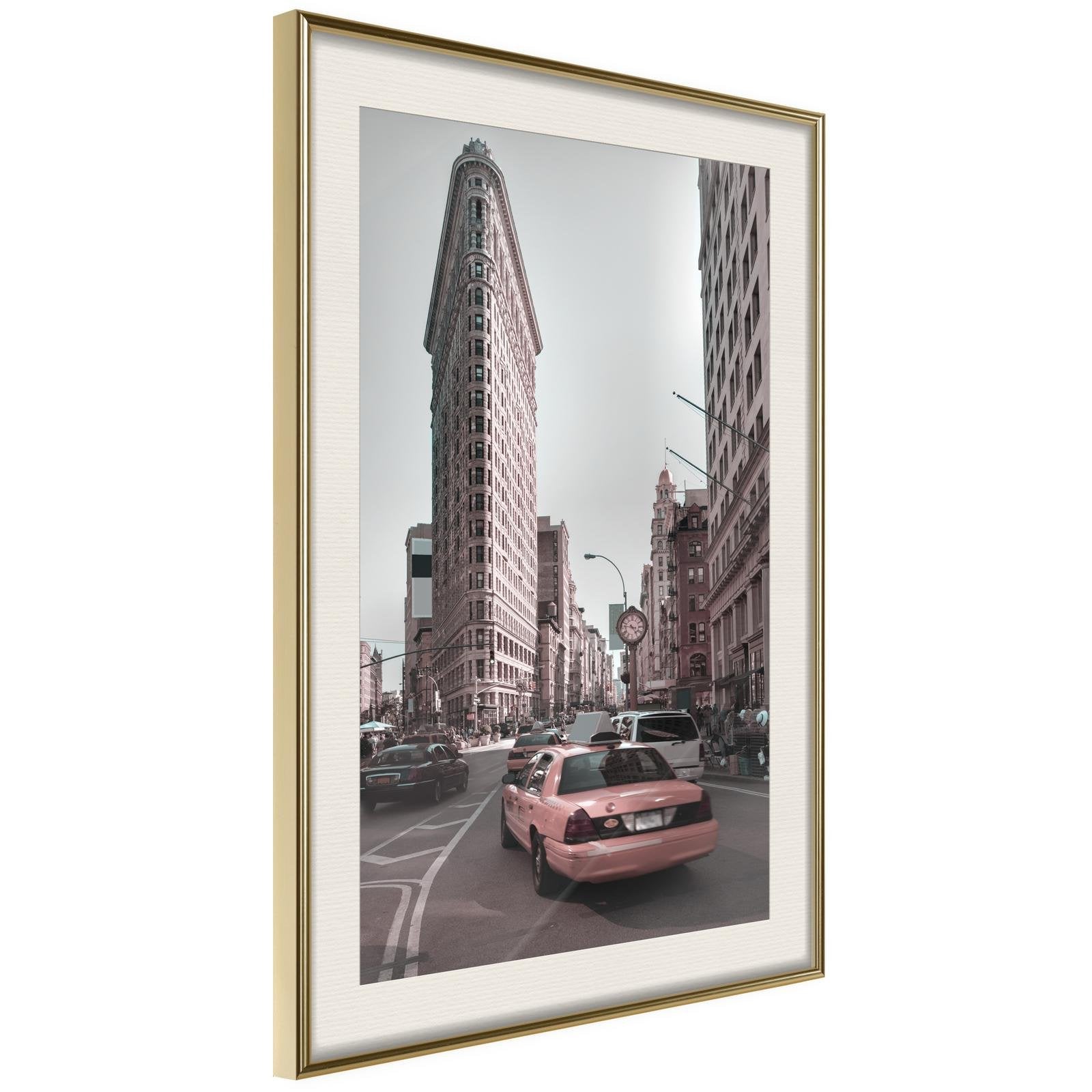 Läs mer om Inramad Poster / Tavla - Flatiron Building - 20x30 Guldram med passepartout