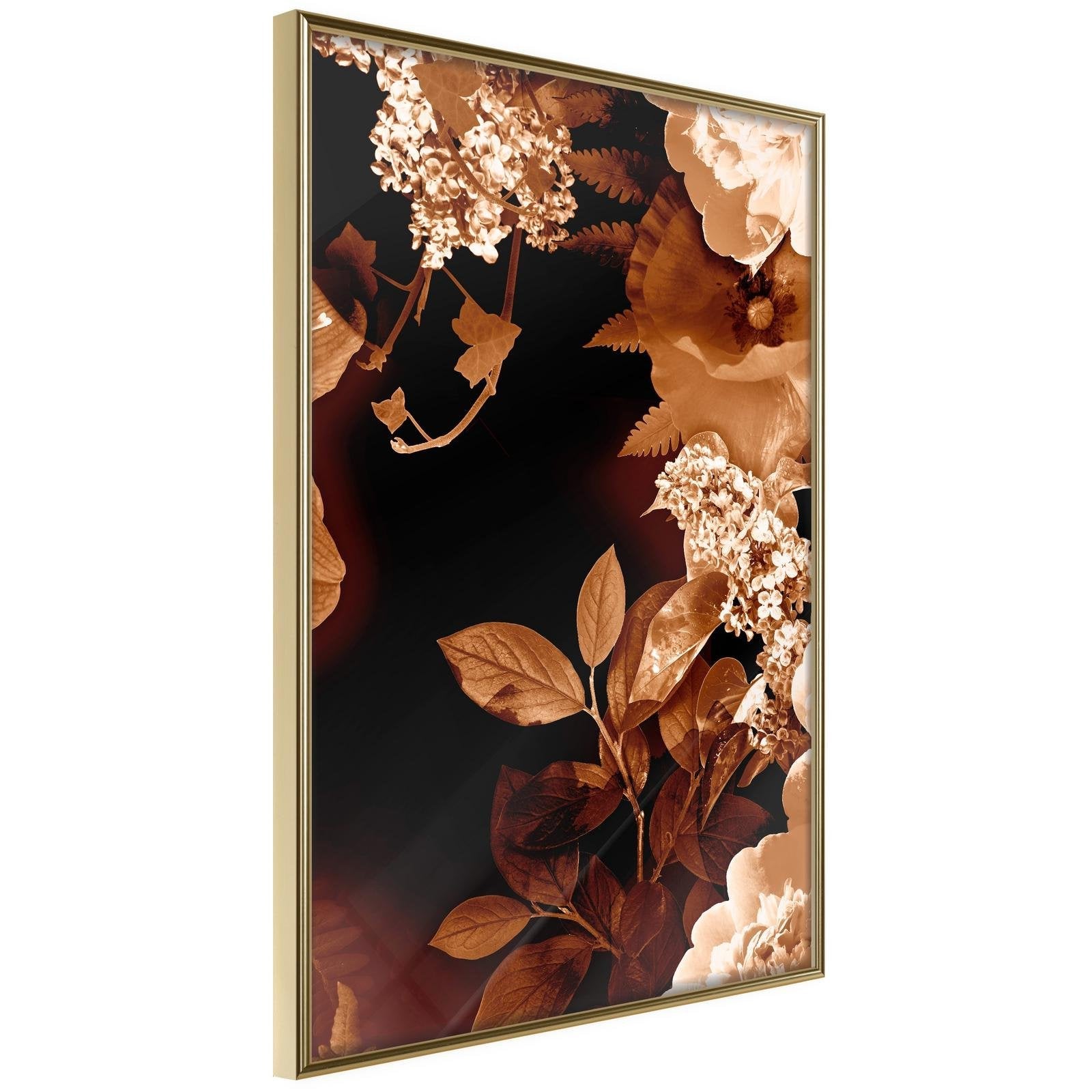 Läs mer om Inramad Poster / Tavla - Flower Decoration in Sepia - 30x45 Guldram