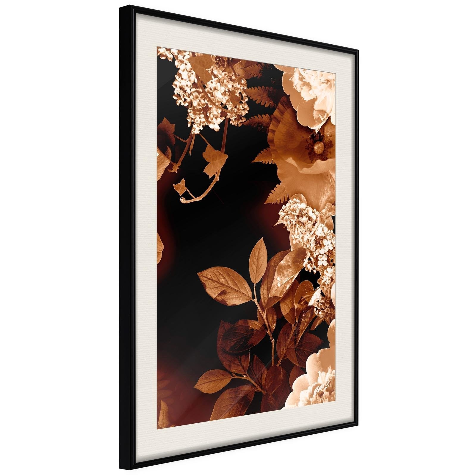 Läs mer om Inramad Poster / Tavla - Flower Decoration in Sepia - 20x30 Svart ram med passepartout