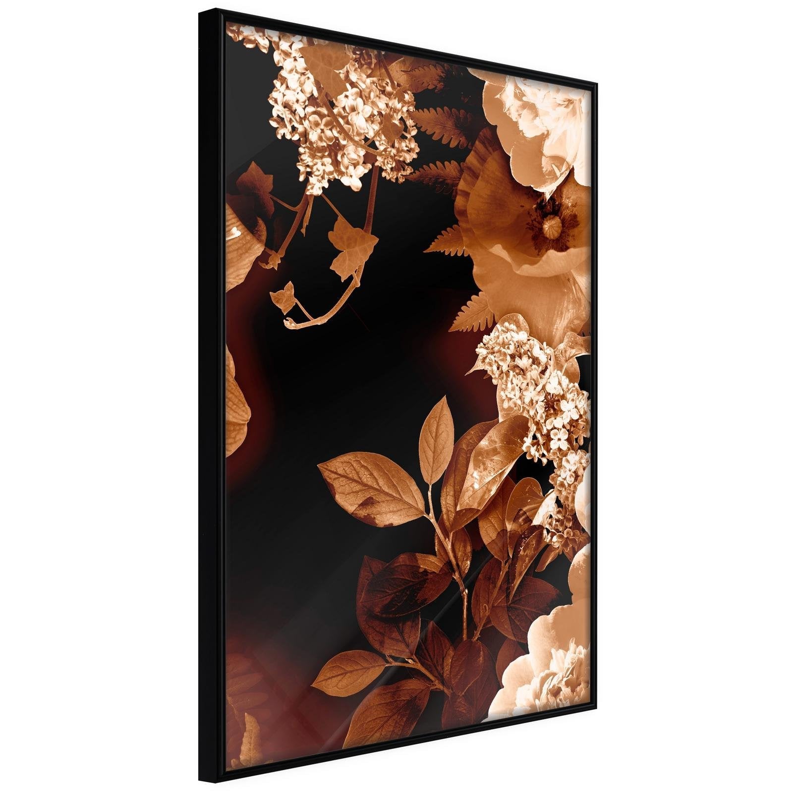 Läs mer om Inramad Poster / Tavla - Flower Decoration in Sepia - 40x60 Svart ram