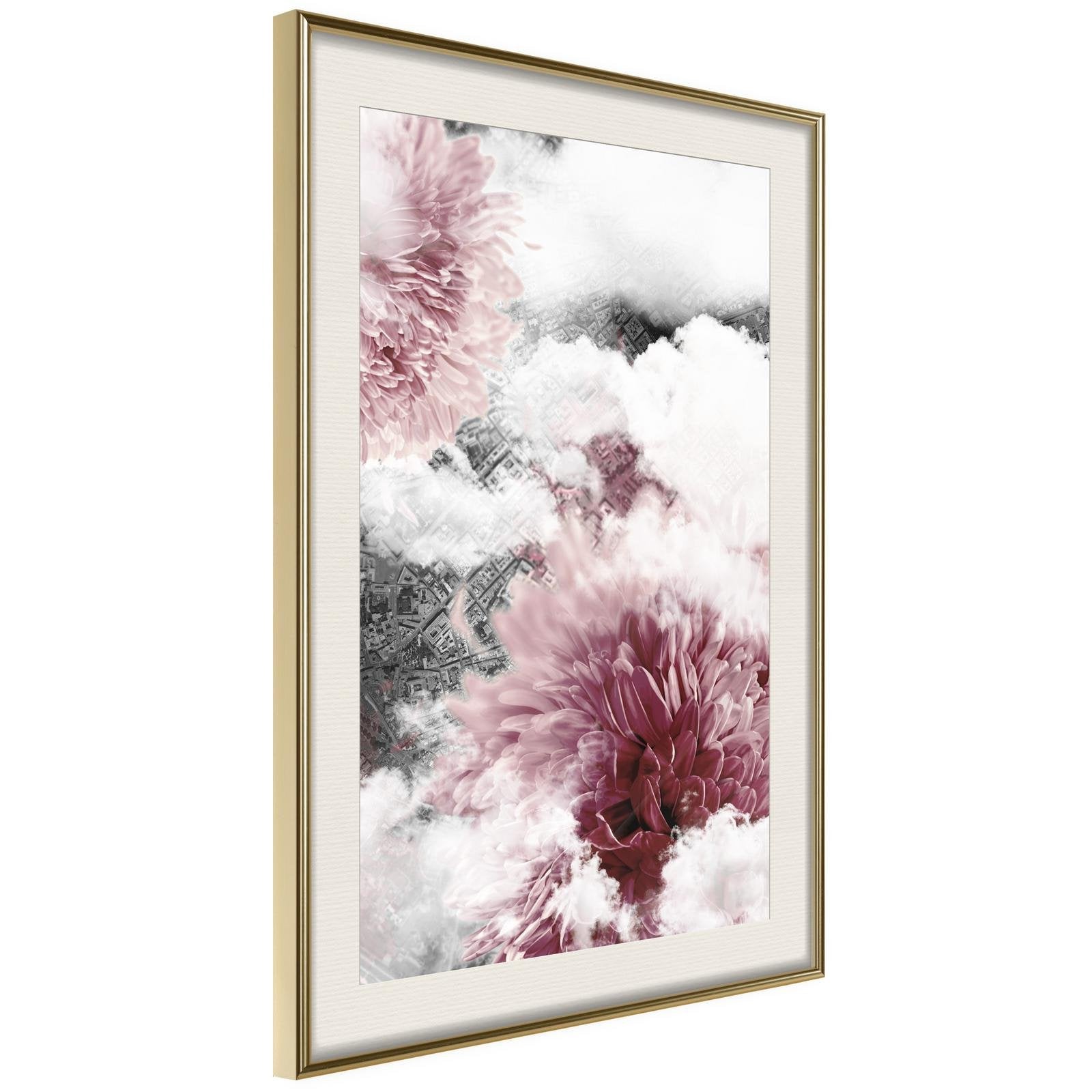 Läs mer om Inramad Poster / Tavla - Flowers in the Sky - 40x60 Guldram med passepartout