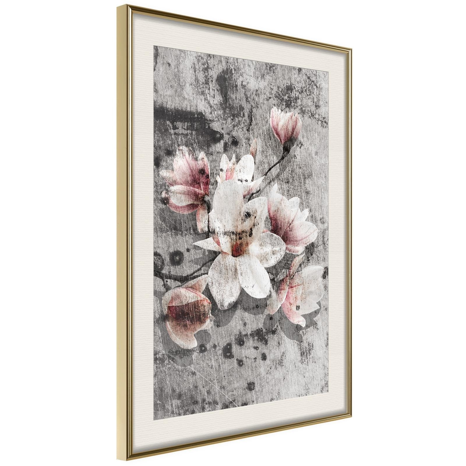 Läs mer om Inramad Poster / Tavla - Flowers on Concrete - 30x45 Guldram med passepartout