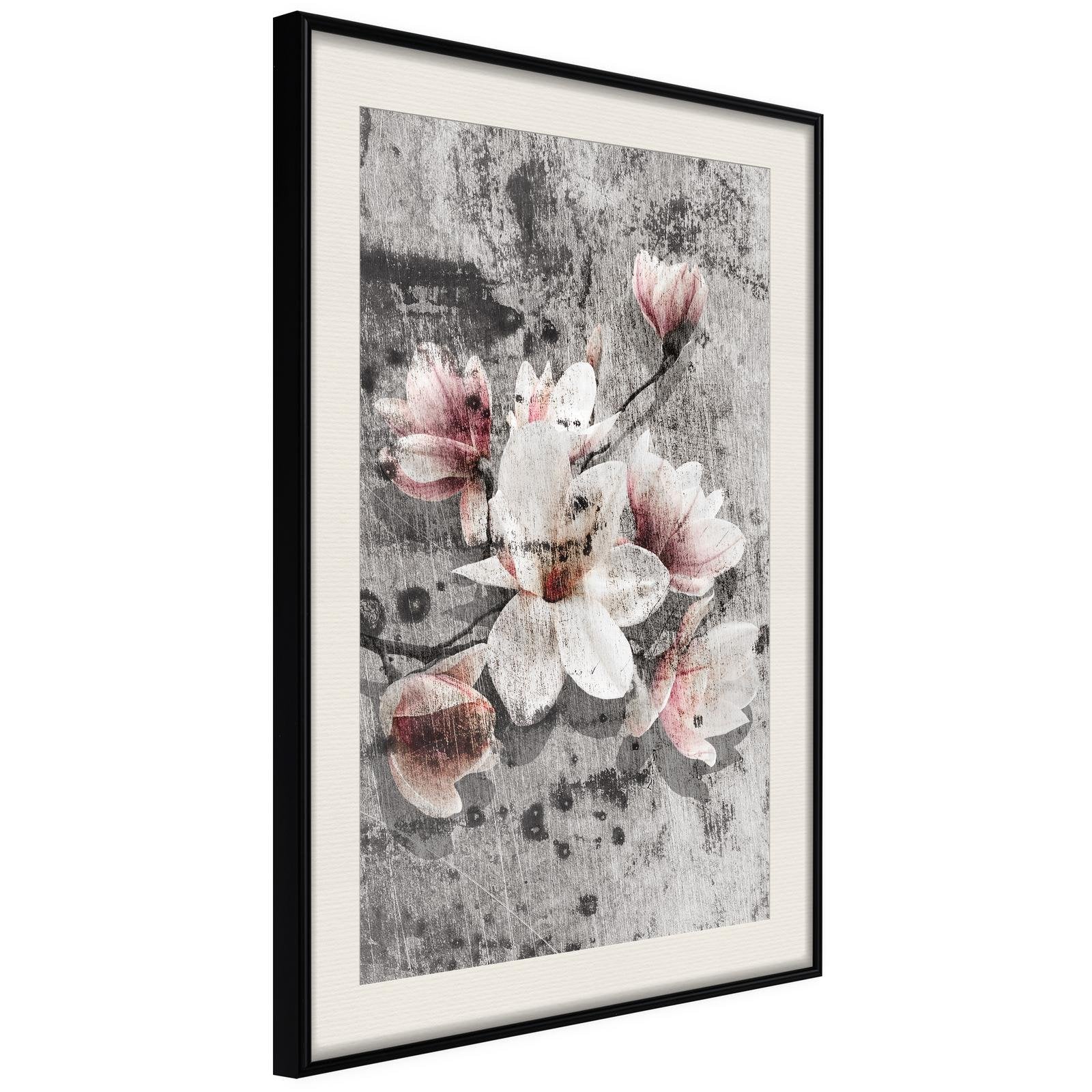 Läs mer om Inramad Poster / Tavla - Flowers on Concrete - 20x30 Svart ram med passepartout
