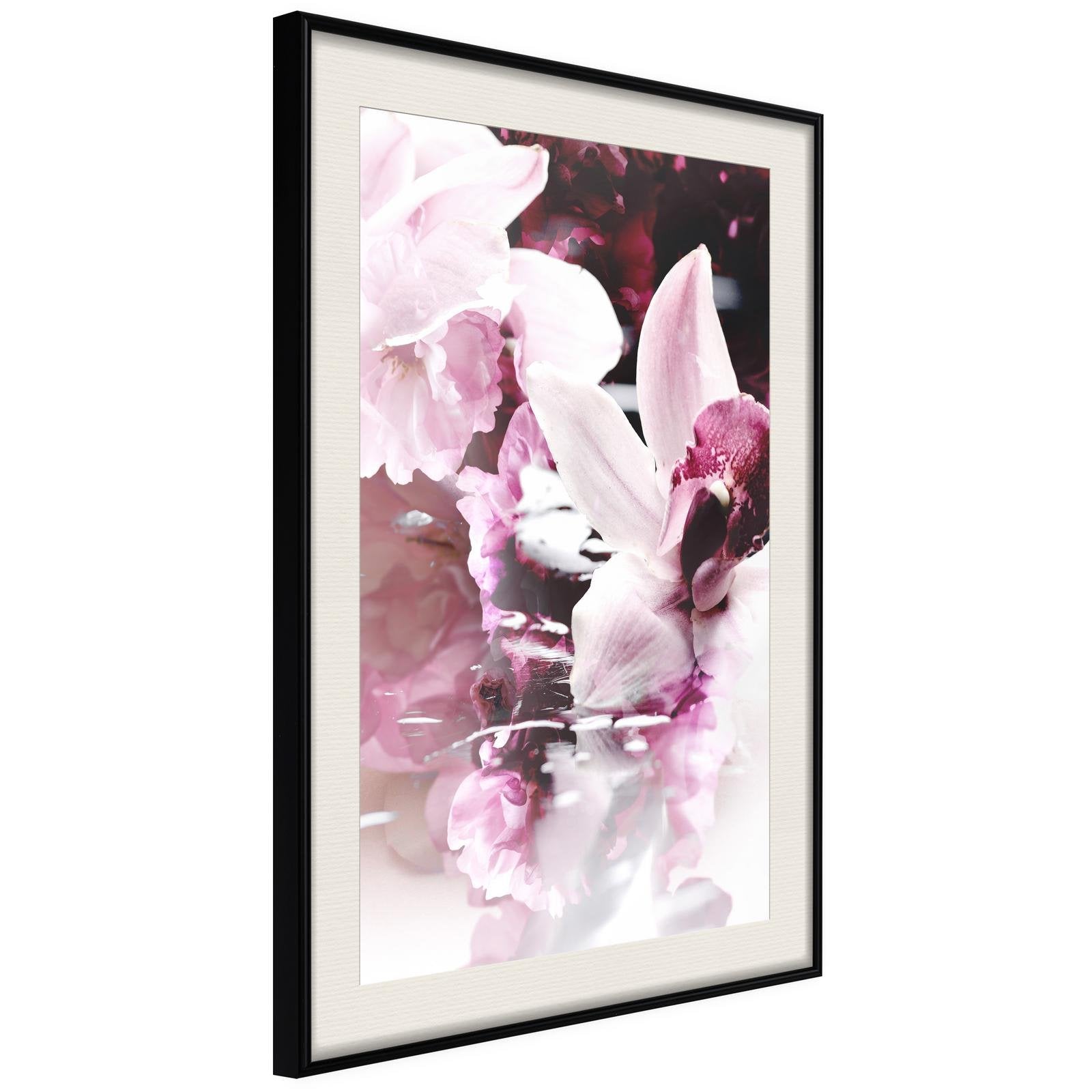 Inramad Poster / Tavla - Flowers on the Water - 30x45 Svart ram med passepartout