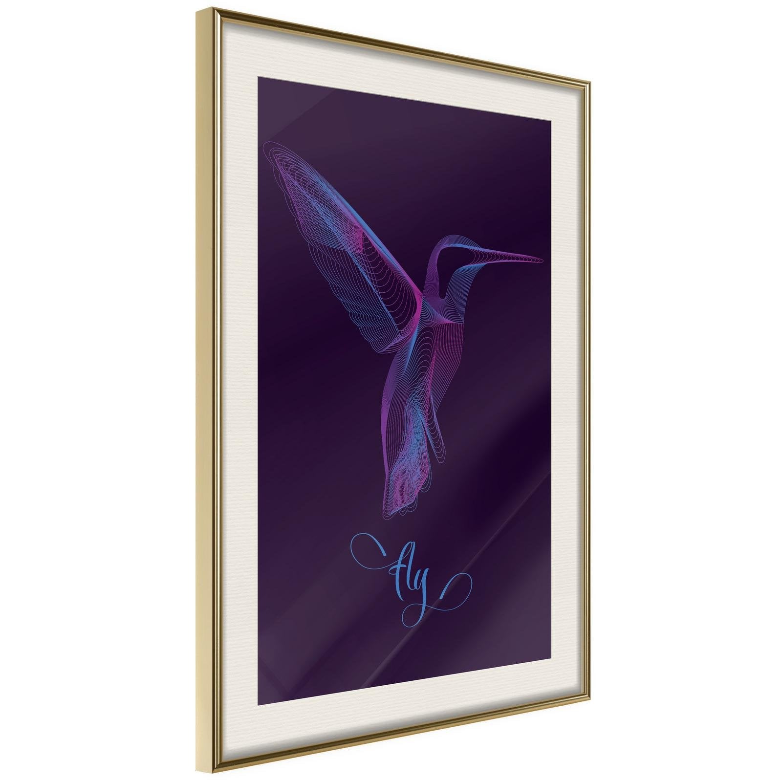 Inramad Poster / Tavla - Fluorescent Hummingbird - 40x60 Guldram med passepartout