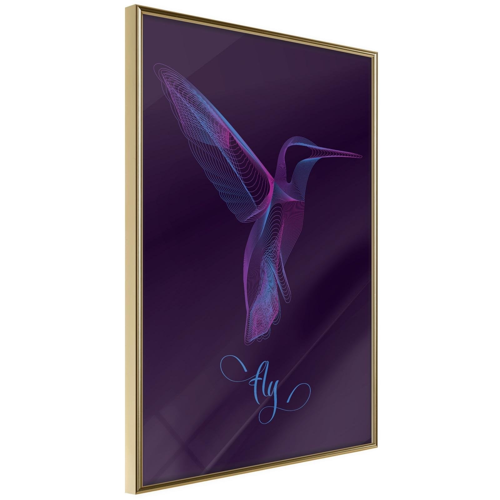 Inramad Poster / Tavla - Fluorescent Hummingbird - 30x45 Guldram